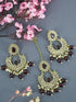 Faint gold finish Earring/jhumka/Dangler with Mang Tikka with Black Color Drops 11777N