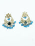 Faint gold finish Earring/jhumka/Dangler with Mang Tikka with Blue Color Drops 11762N