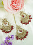 Faint gold finish Earring/jhumka/Dangler with Mang Tikka with Brownish Red Color Stones 11752N