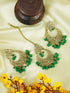 Faint gold finish Earring/jhumka/Dangler with Mang Tikka with Green Color Drops 11767N