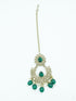 Faint gold finish Earring/jhumka/Dangler with Mang Tikka with Green Color Drops 11778N