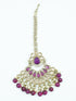 Faint gold finish Earring/jhumka/Dangler with Mang Tikka with Maroon Color Drops 11774N