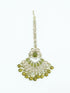 Faint gold finish Earring/jhumka/Dangler with Mang Tikka with Mehendi green Color Drops 11773N