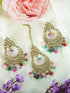 Faint gold finish Earring/jhumka/Dangler with Mang Tikka with Multi Color Drops 11770N