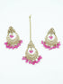 Faint gold finish Earring/jhumka/Dangler with Mang Tikka with Pink Color Drops 11765N