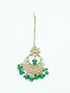 Faint gold finish Earring/jhumka/Dangler with Mang Tikka with Shamrock Green Color Stones 11751N