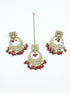Faint gold finish Earring/jhumka/Dangler with Mang Tikka with Wine Color Stones 11763N