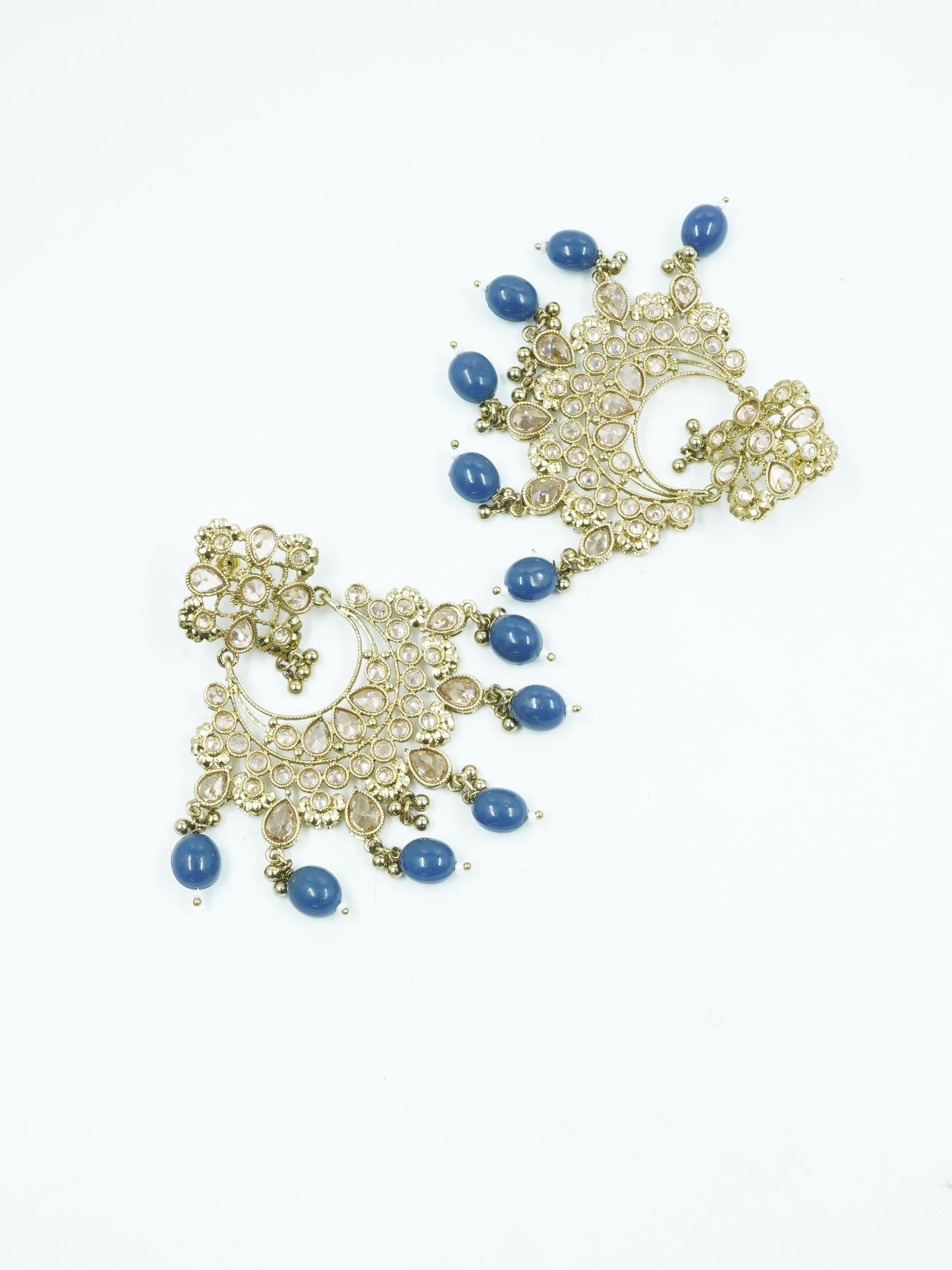 Faint gold finish Earring/jhumka/Dangler with Navy Blue Color Drops 11812N