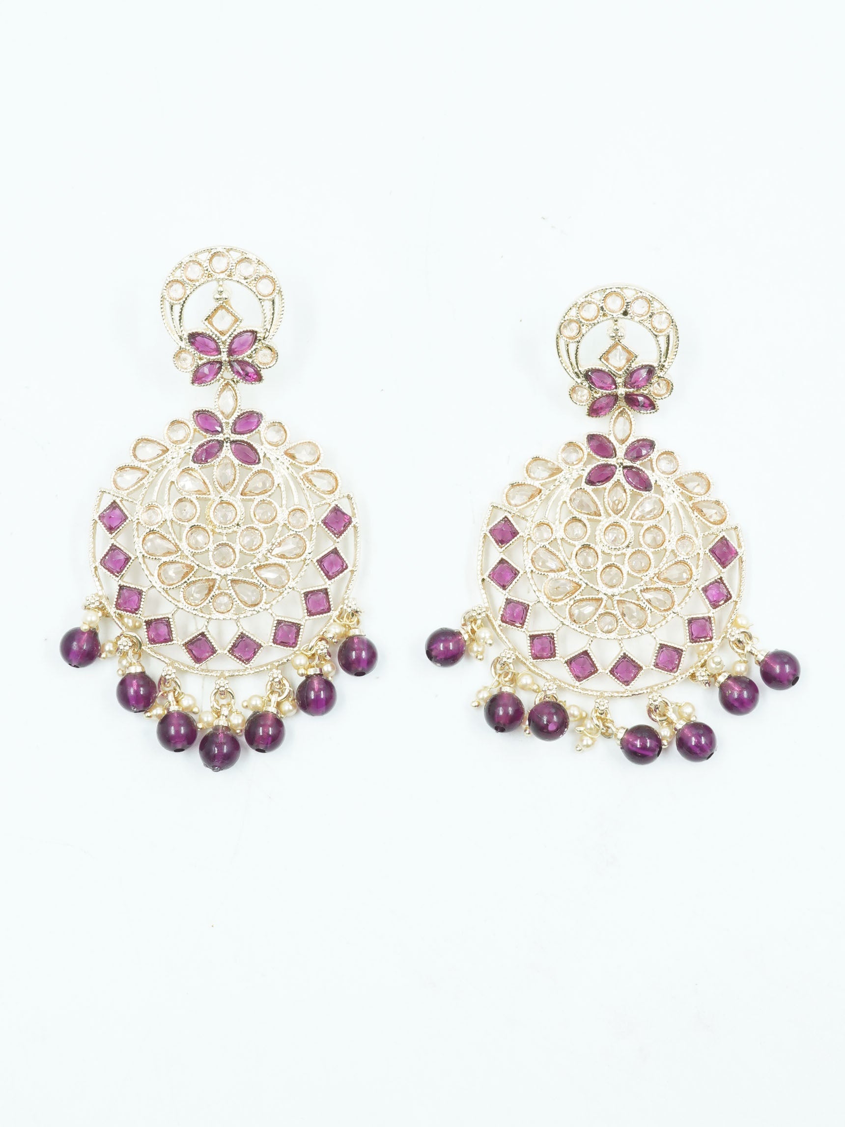 Faint gold finish Earring/jhumka/Dangler with Purple Color Stones 11808N