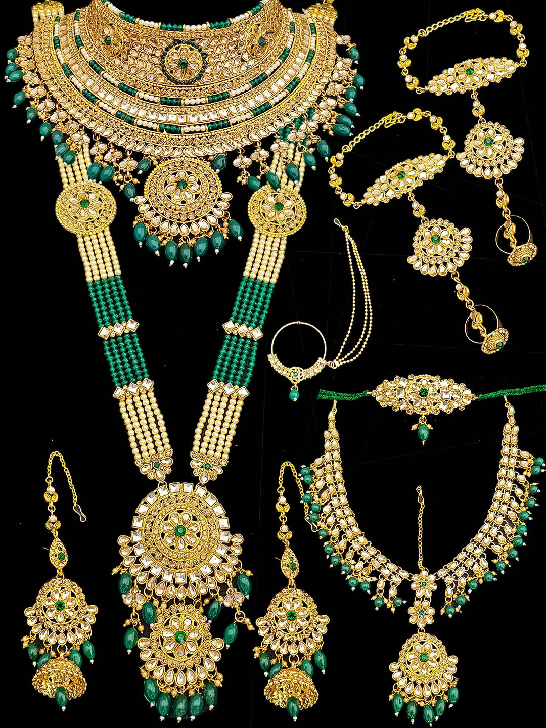 Fancy Dulhan set Gold Polish Bridal jewelry Set combo 10557N