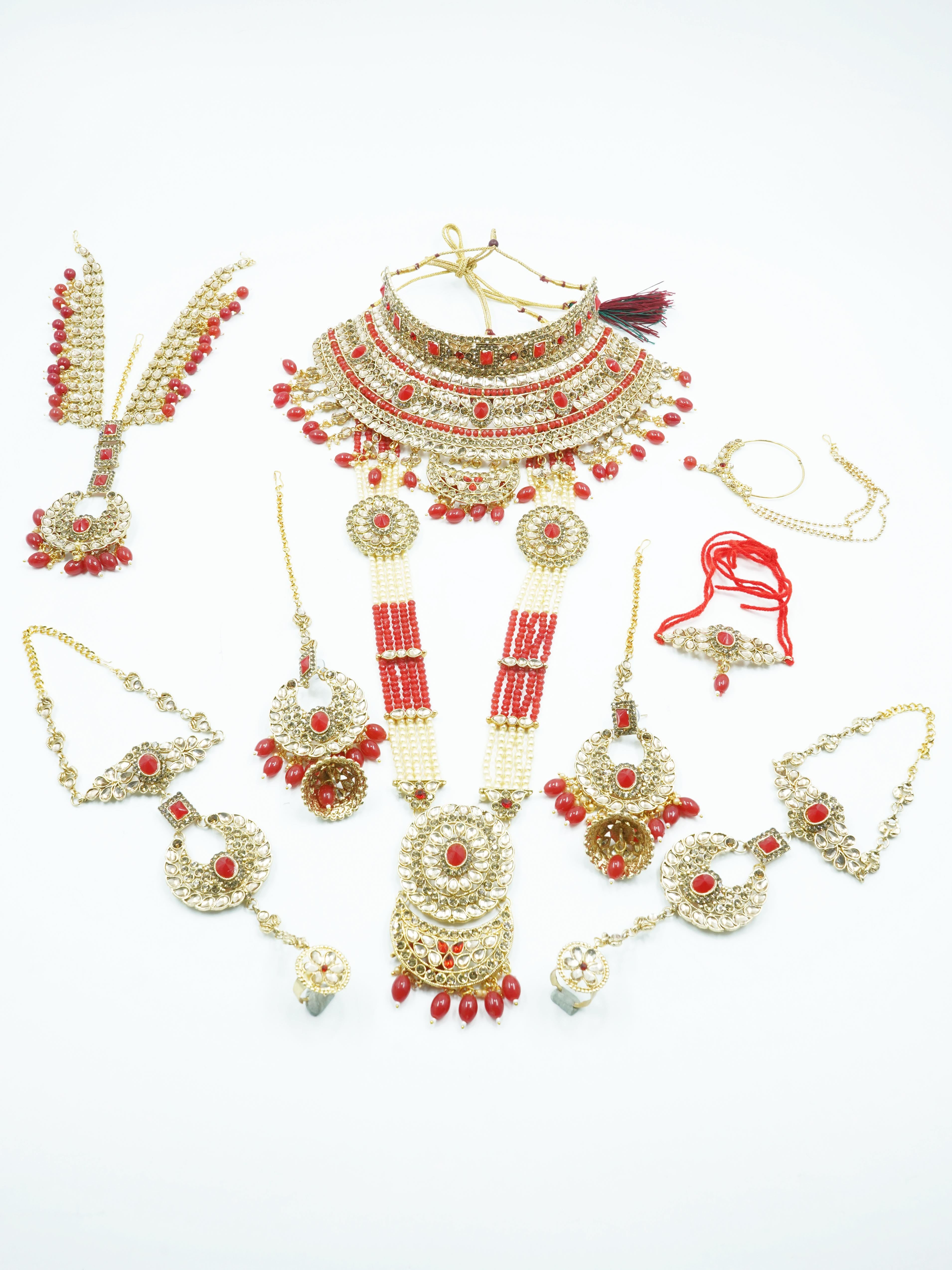 Fancy Dulhan set Gold Polish Bridal jewelry Set combo 10560N