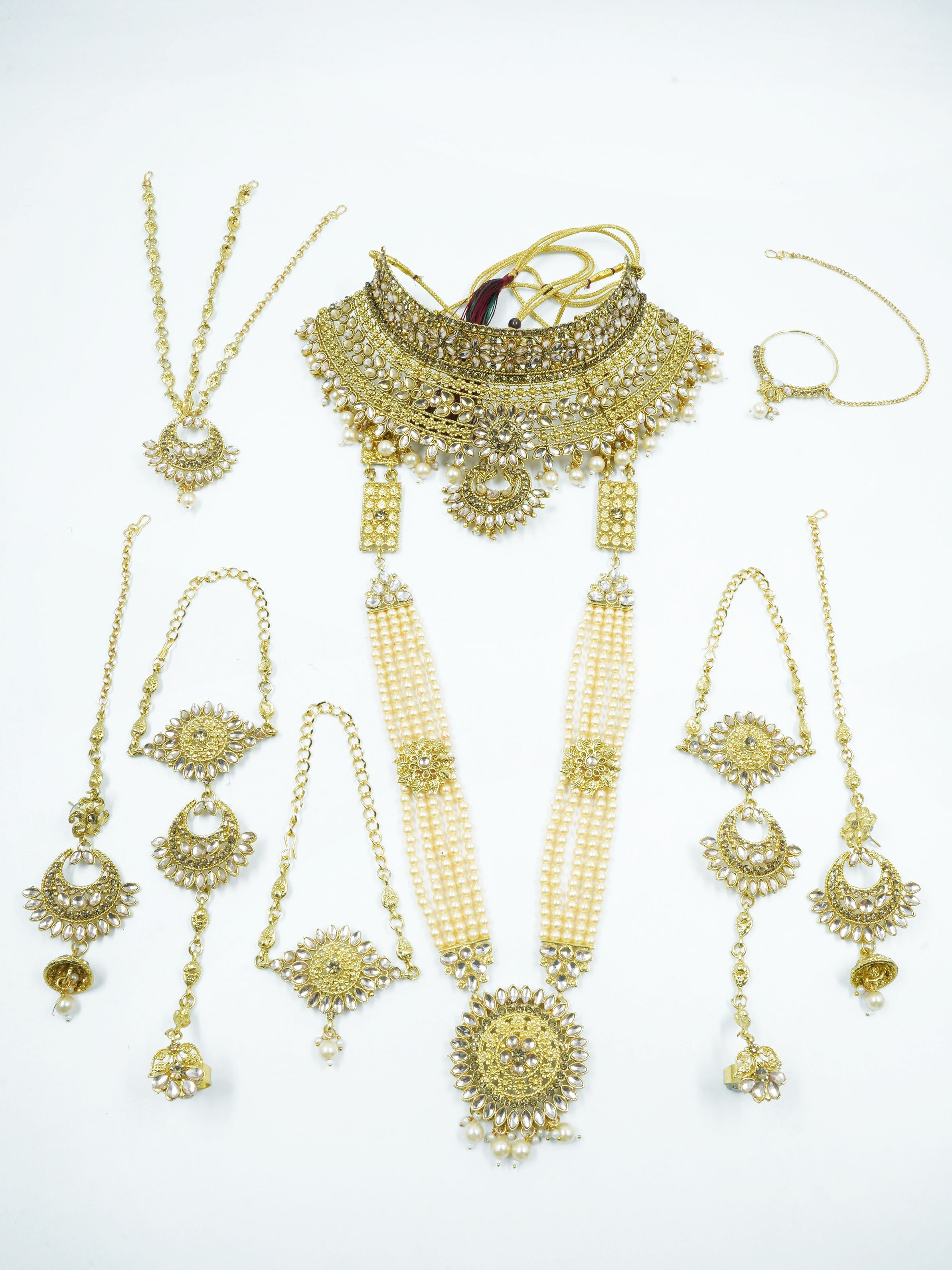 Fancy Dulhan set Gold Polish Bridal jewelry Set combo 11187N