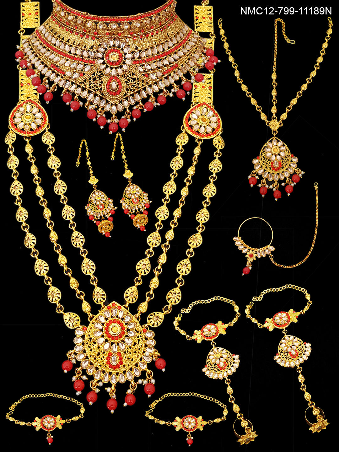 Fancy Dulhan set Gold Polish Bridal jewelry Set combo 11188N