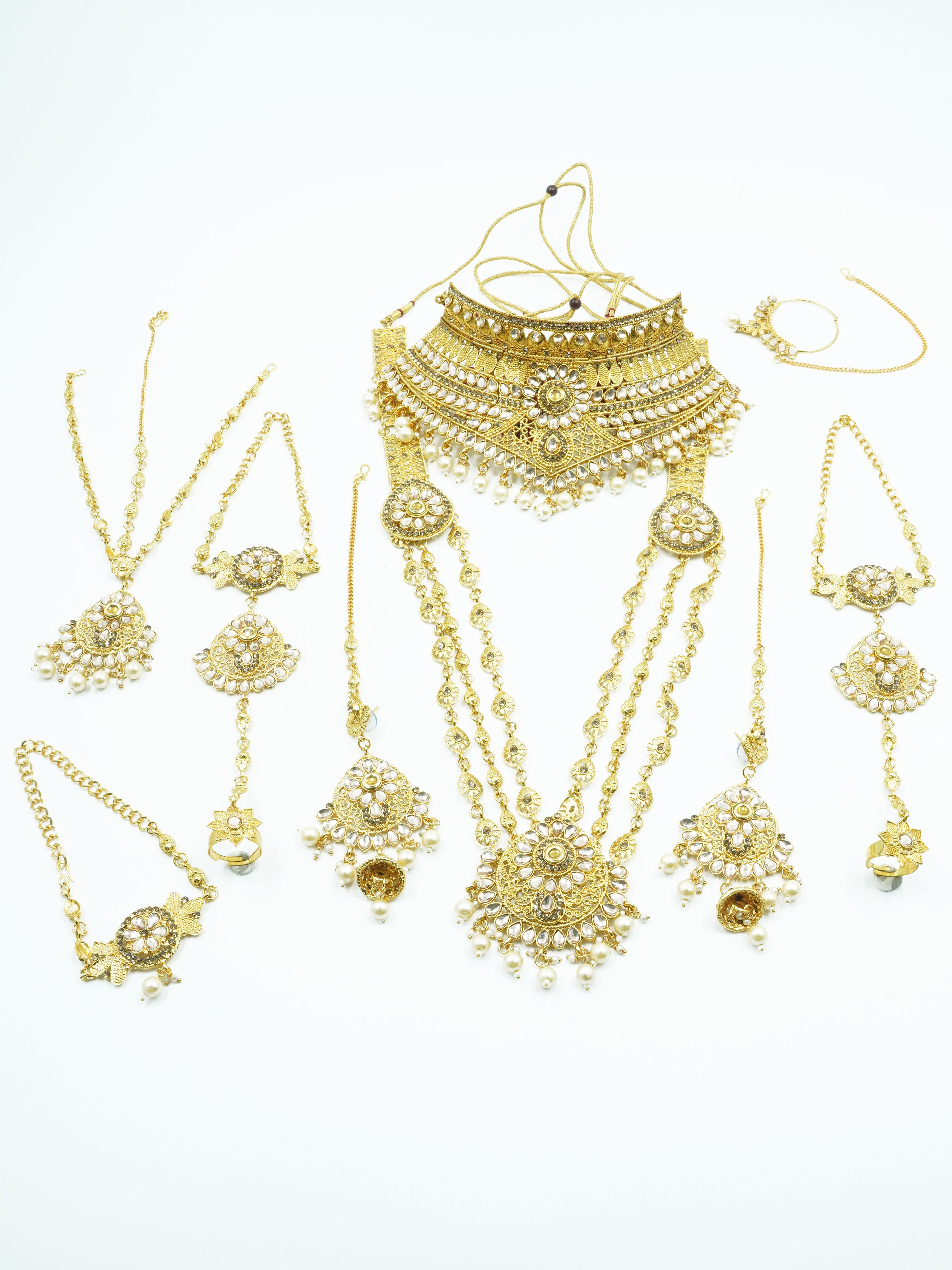 Fancy Dulhan set Gold Polish Bridal jewelry Set combo 11192N