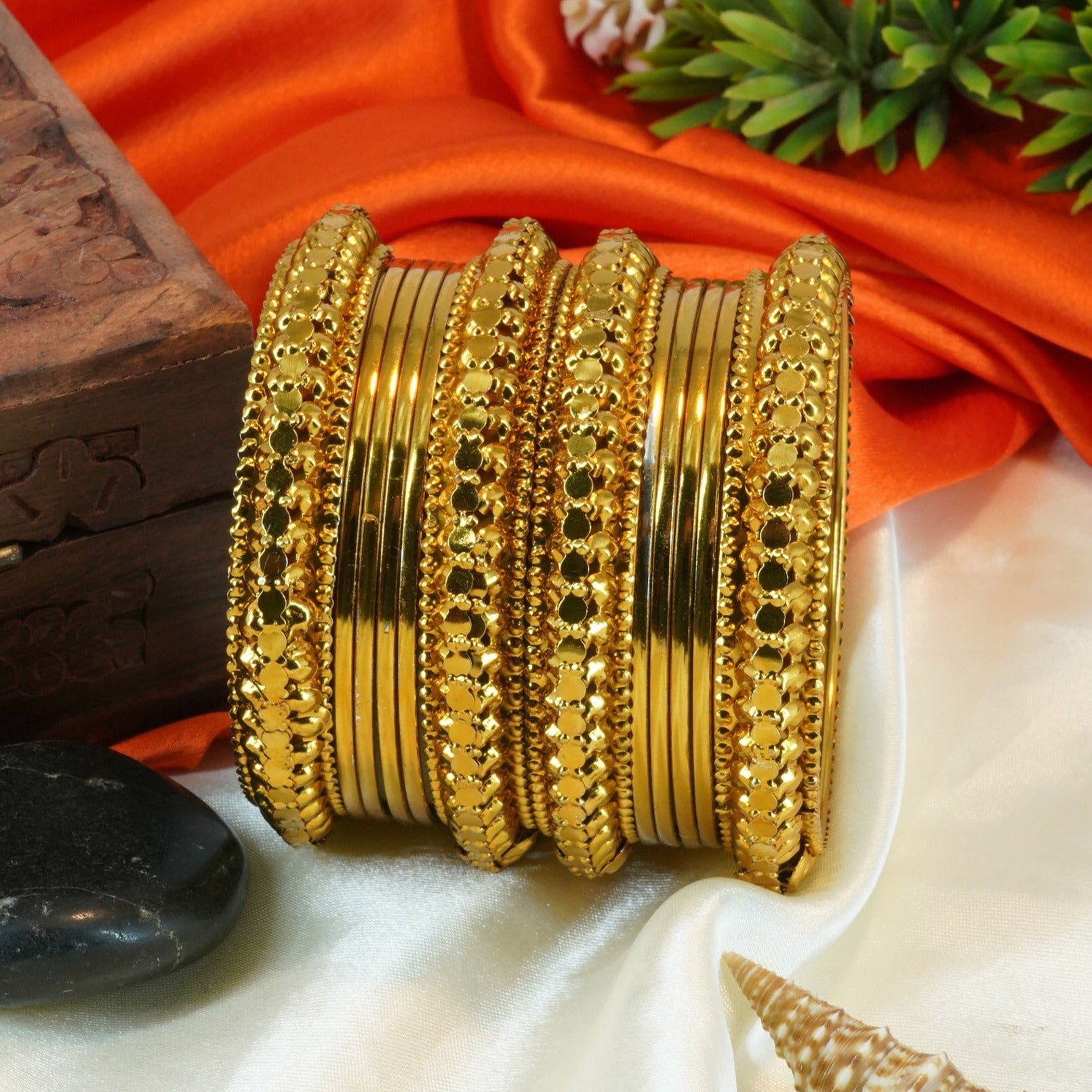 Fancy Mehendi Gold Plated Bangles Set of 12 bangles 11449K
