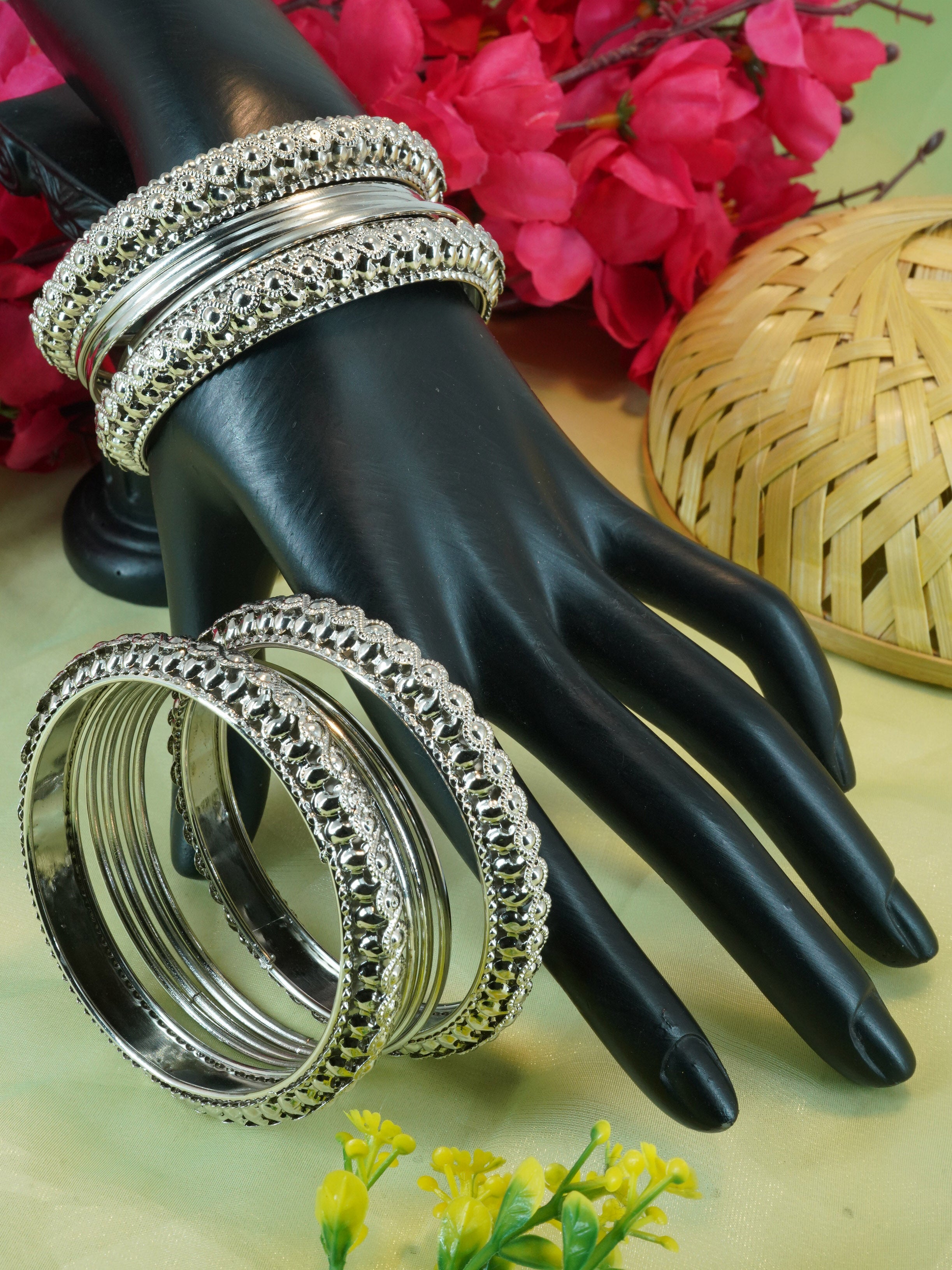 Fancy Silver Plated Bangles Set of 12 bangles 11428K