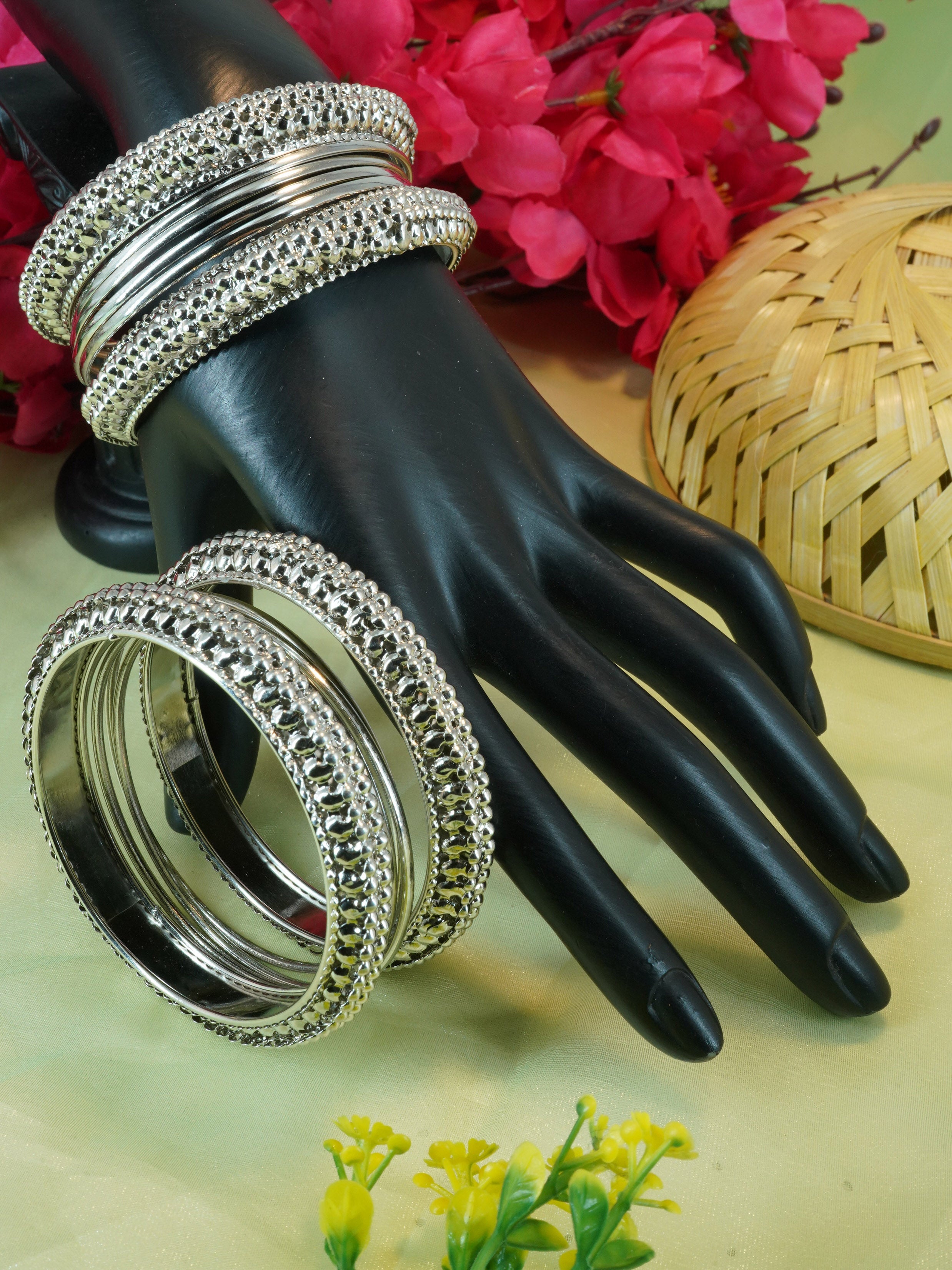 Fancy Silver Plated Bangles Set of 12 bangles 11434K