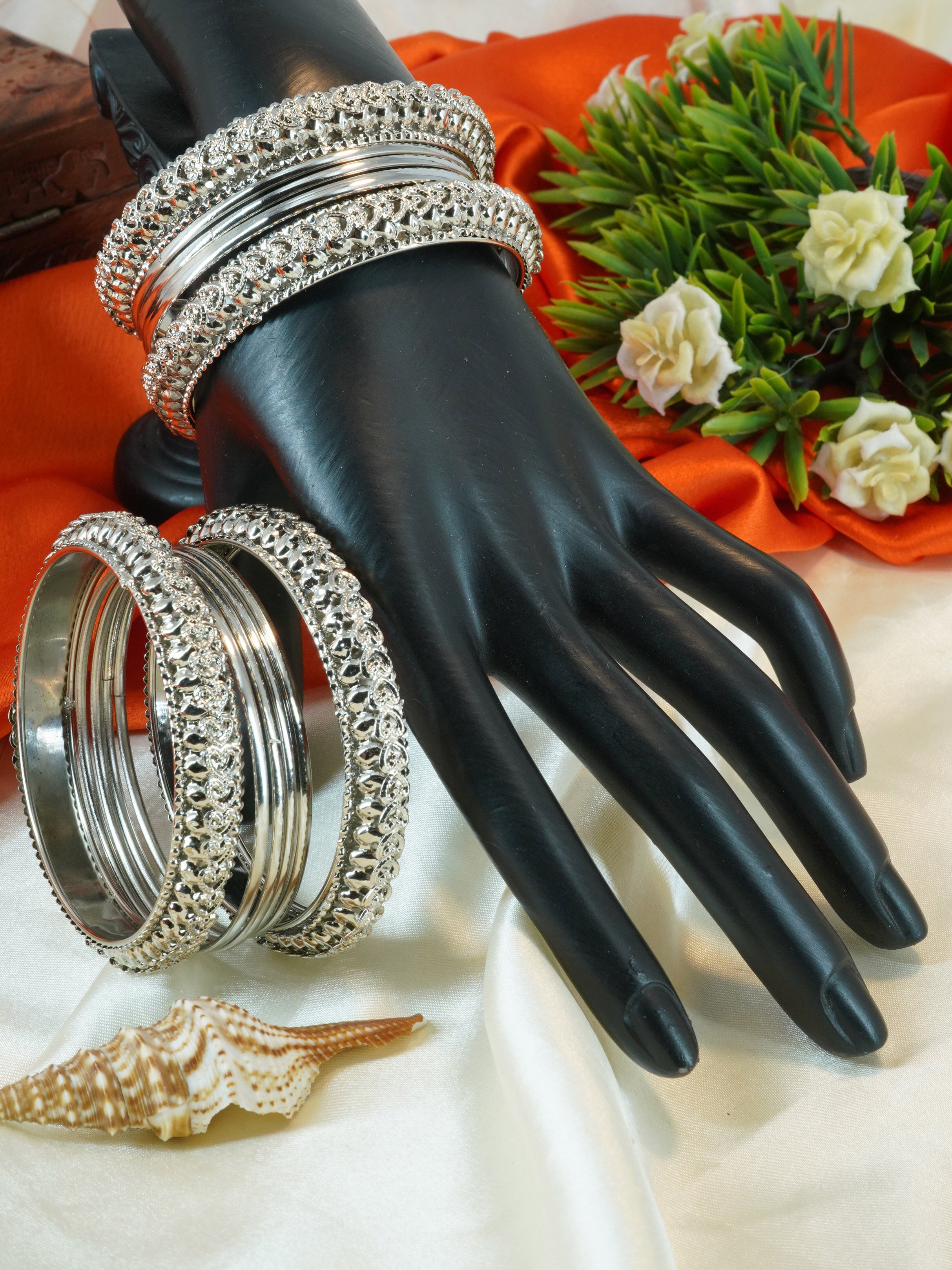 Fancy Silver Plated Bangles Set of 12 bangles 11455K