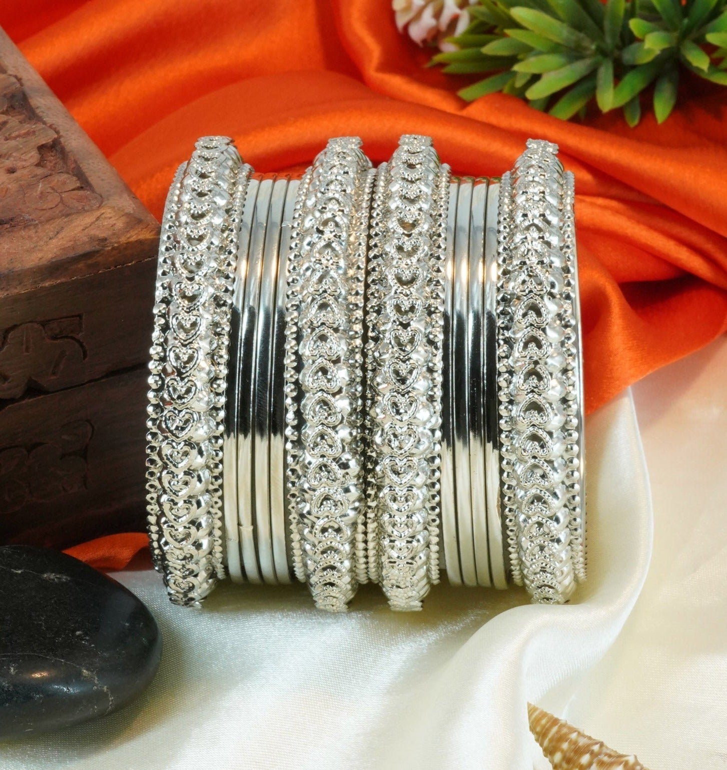 Fancy Silver Plated Bangles Set of 12 bangles 11455K