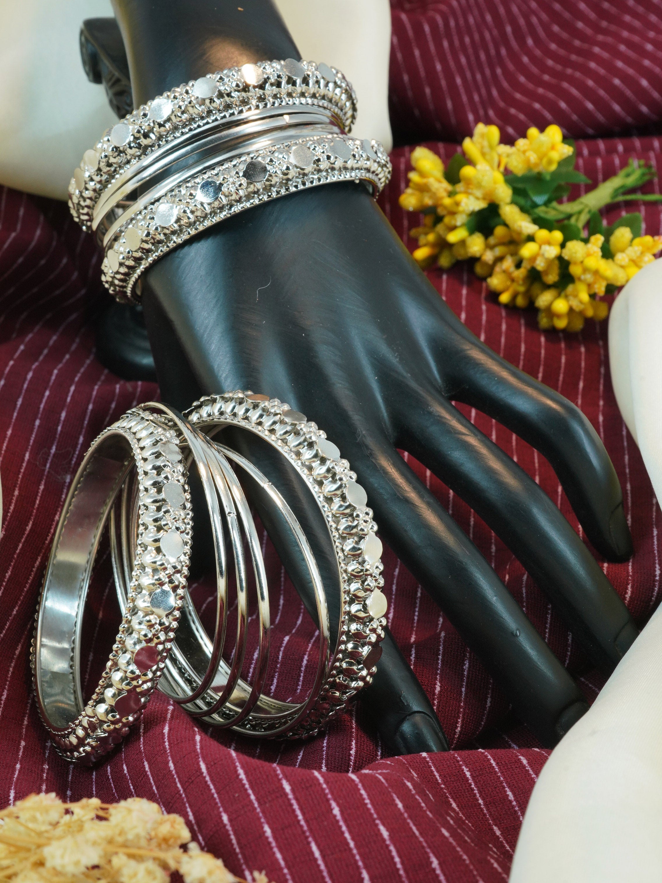 Fancy Silver Plated Bangles Set of 12 bangles 11476K