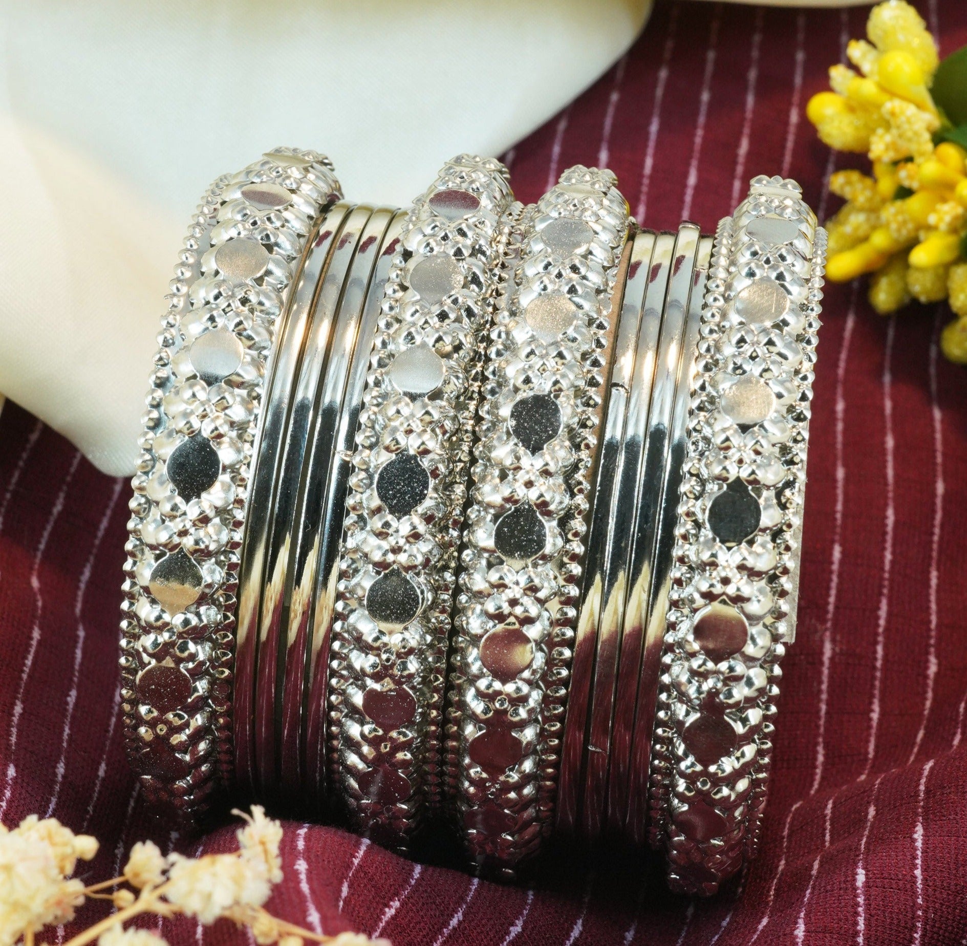 Fancy Silver Plated Bangles Set of 12 bangles 11476K