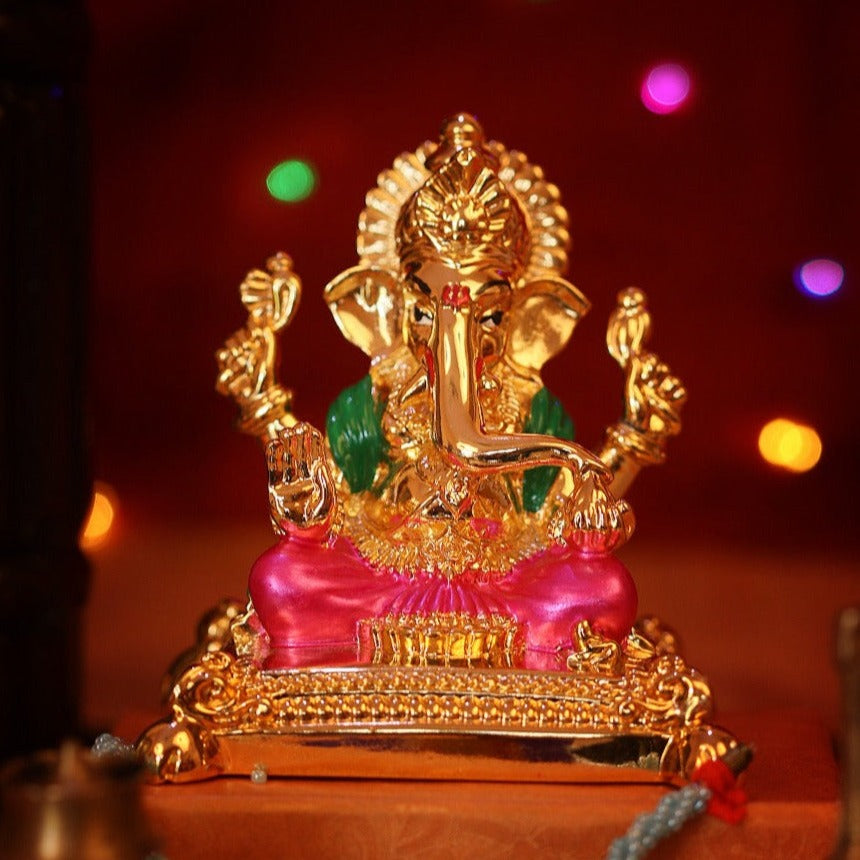 Ganesha Gold Plated charaspat Marble idol 11cm Height