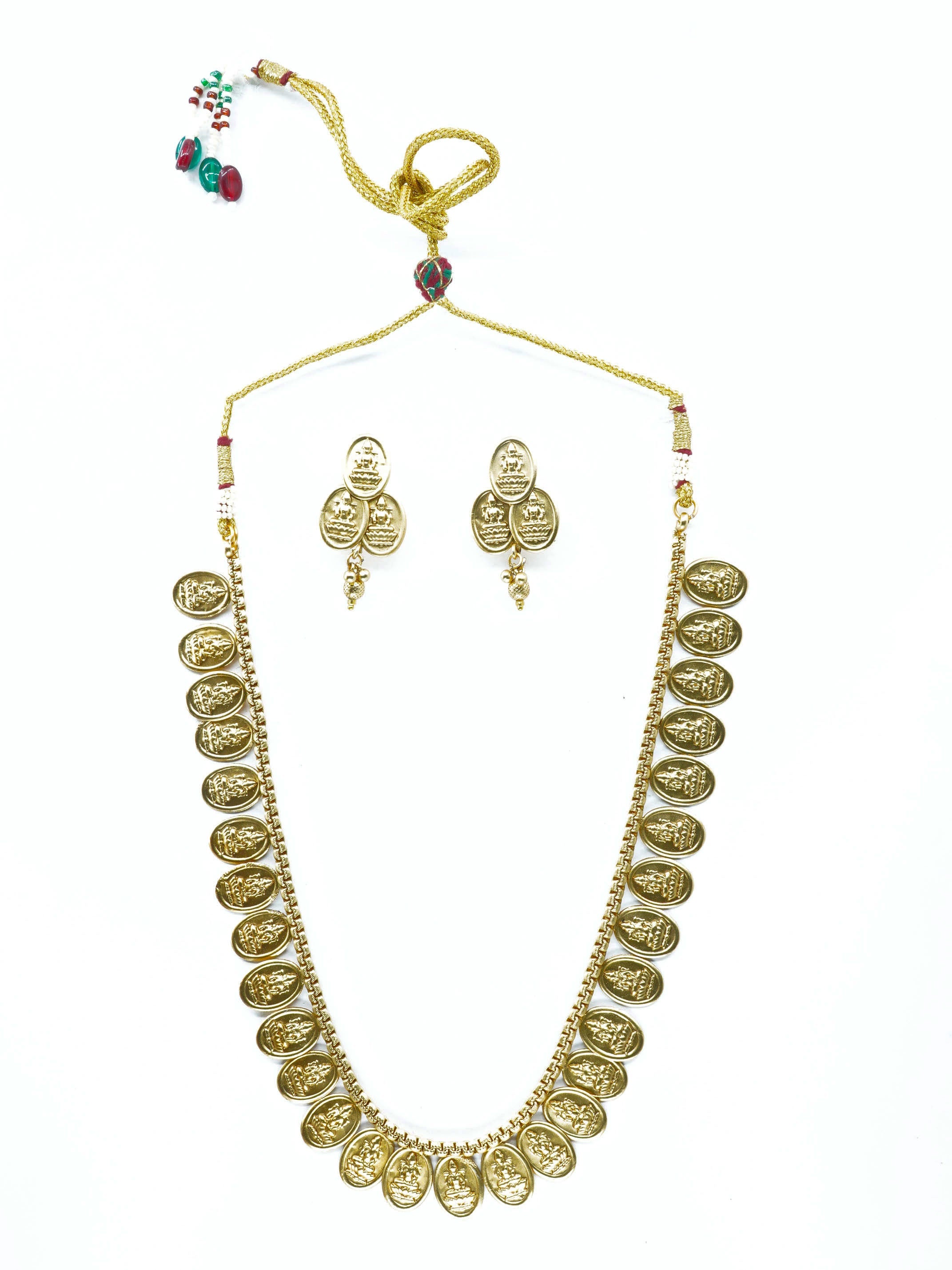 Gold Finish Kasu Long necklace set 11365N