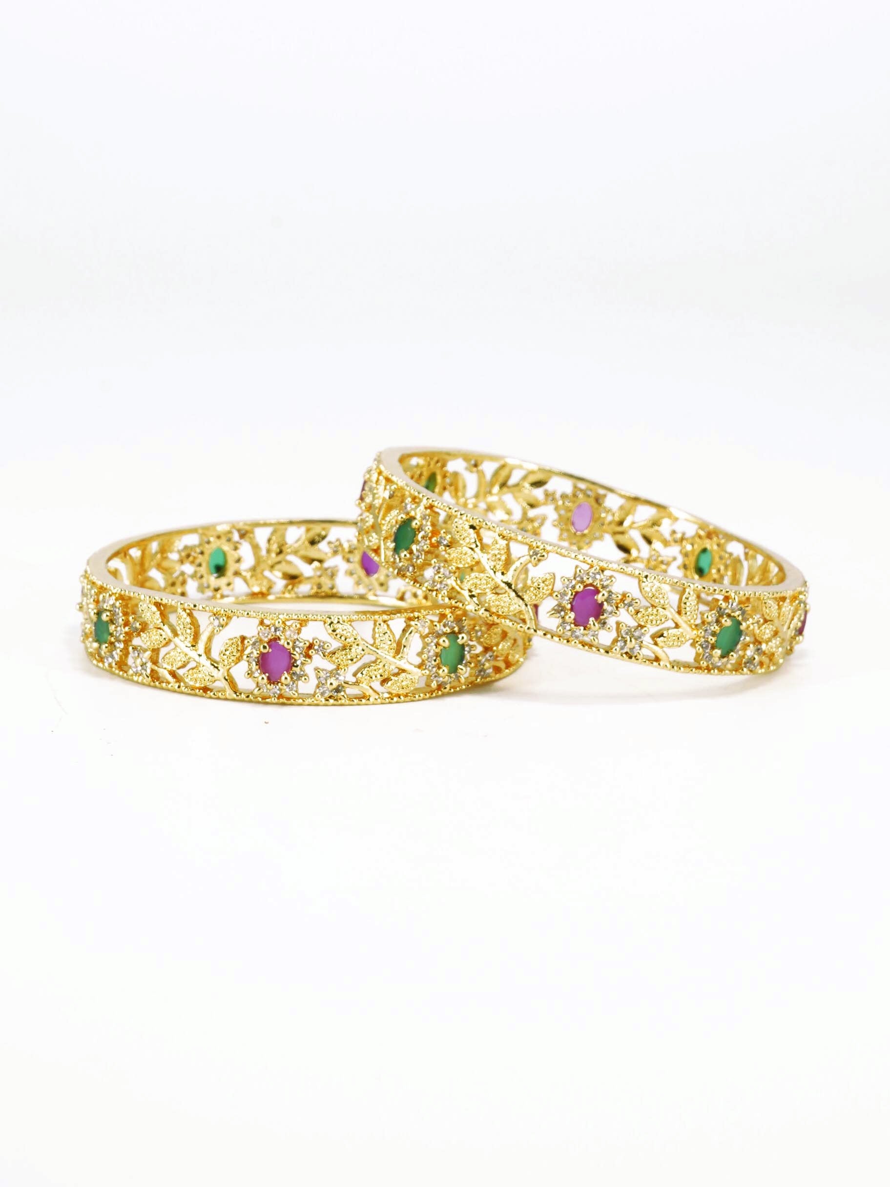 Gold Finish Multicolor Bangle Latest Design Collection Set of 2 10235D