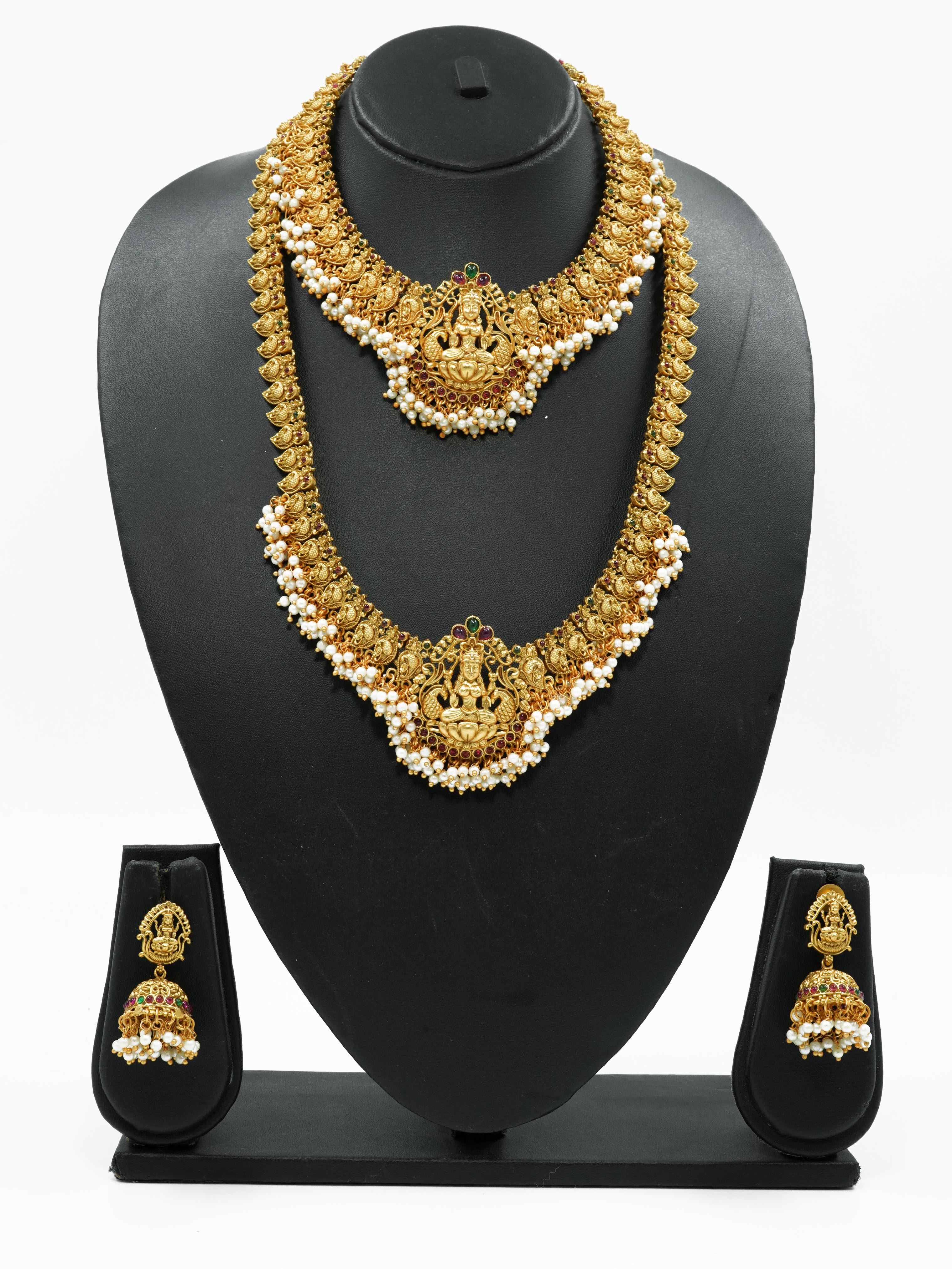 Gold Finish Necklace Combo Set with Artificial Stones 10152N