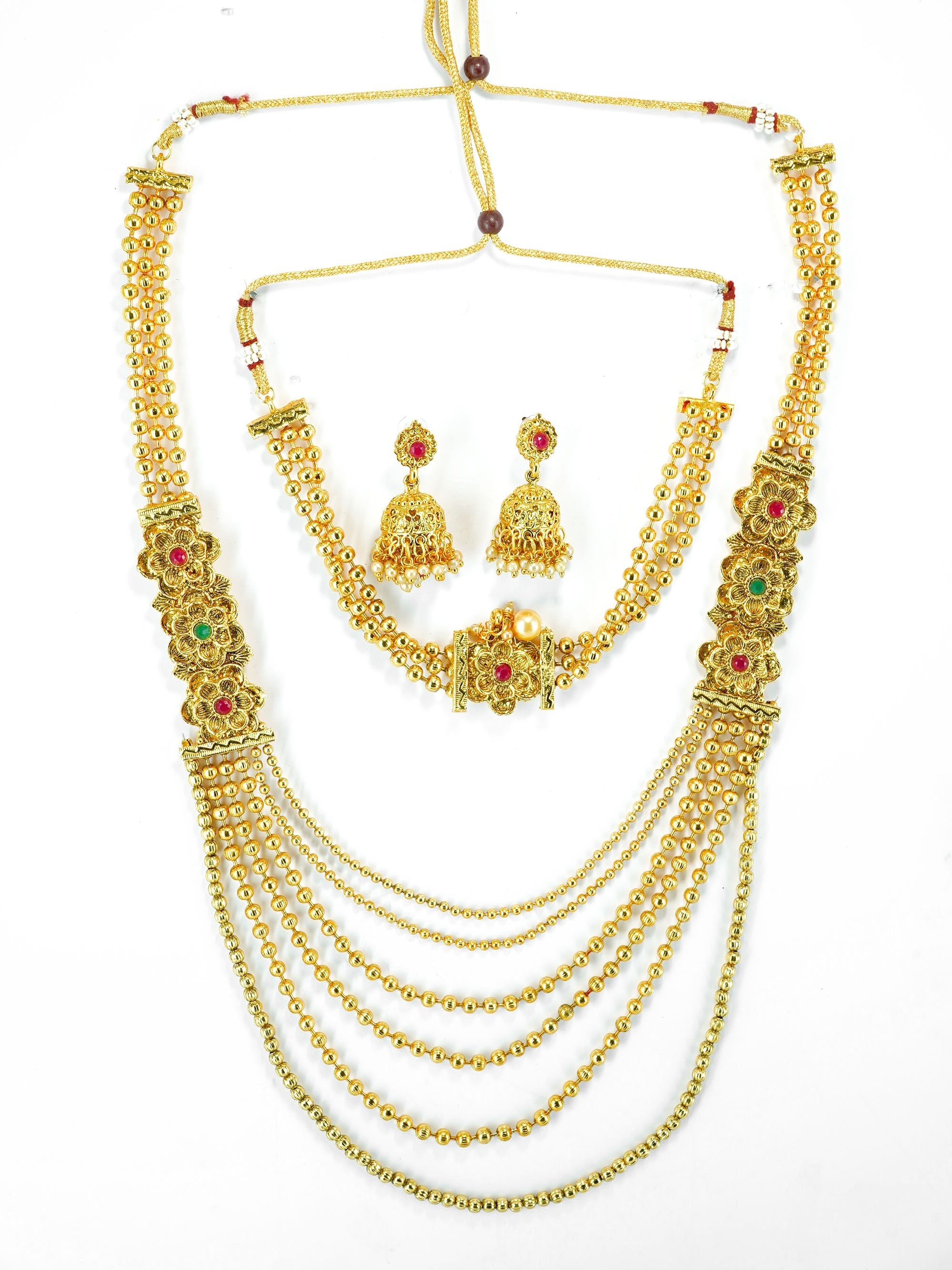 Gold Finish Necklace Combo Set with Artificial Stones 10349N