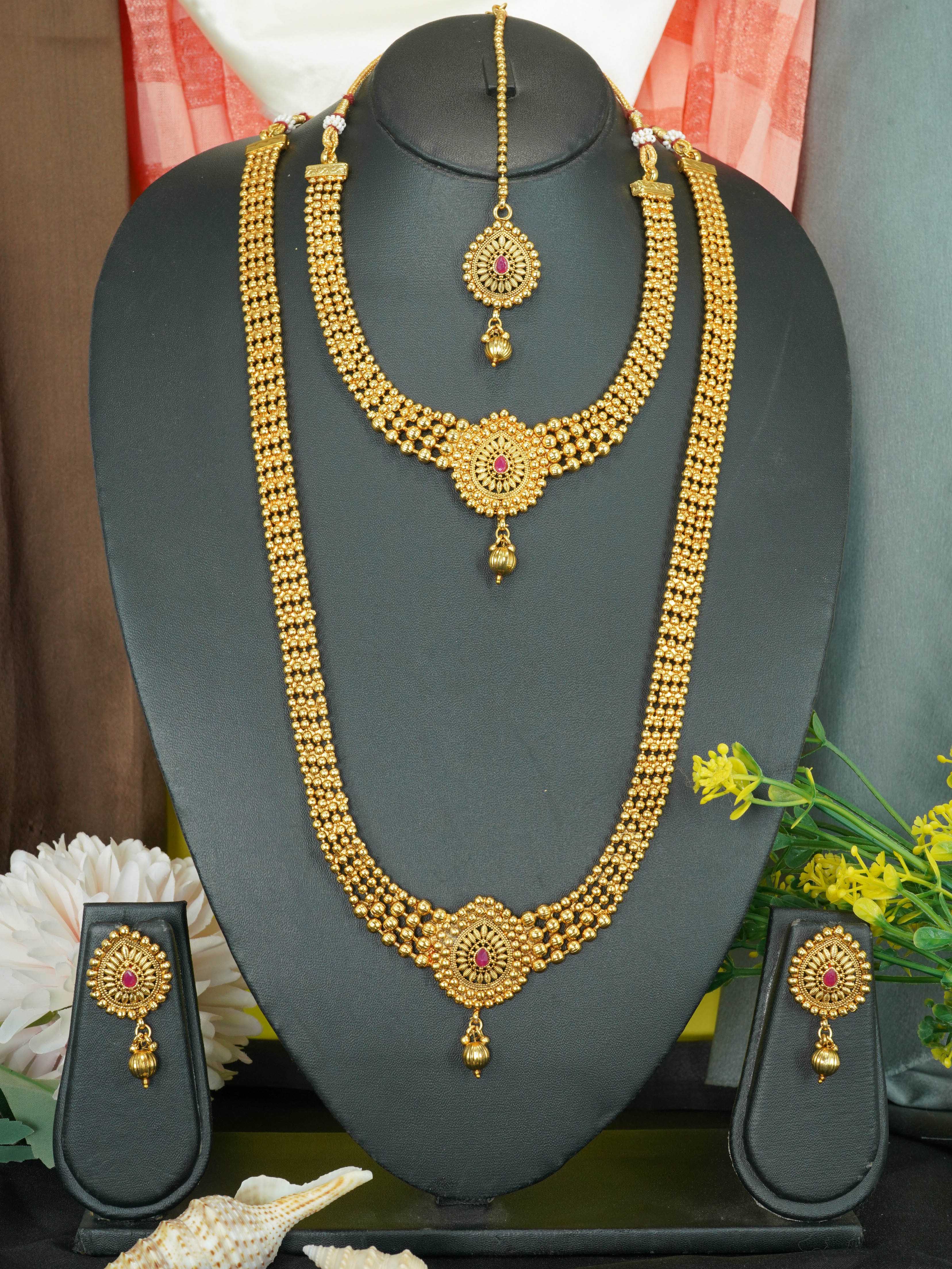 Gold Finish Necklace Combo Set with Artificial Stones 10351N