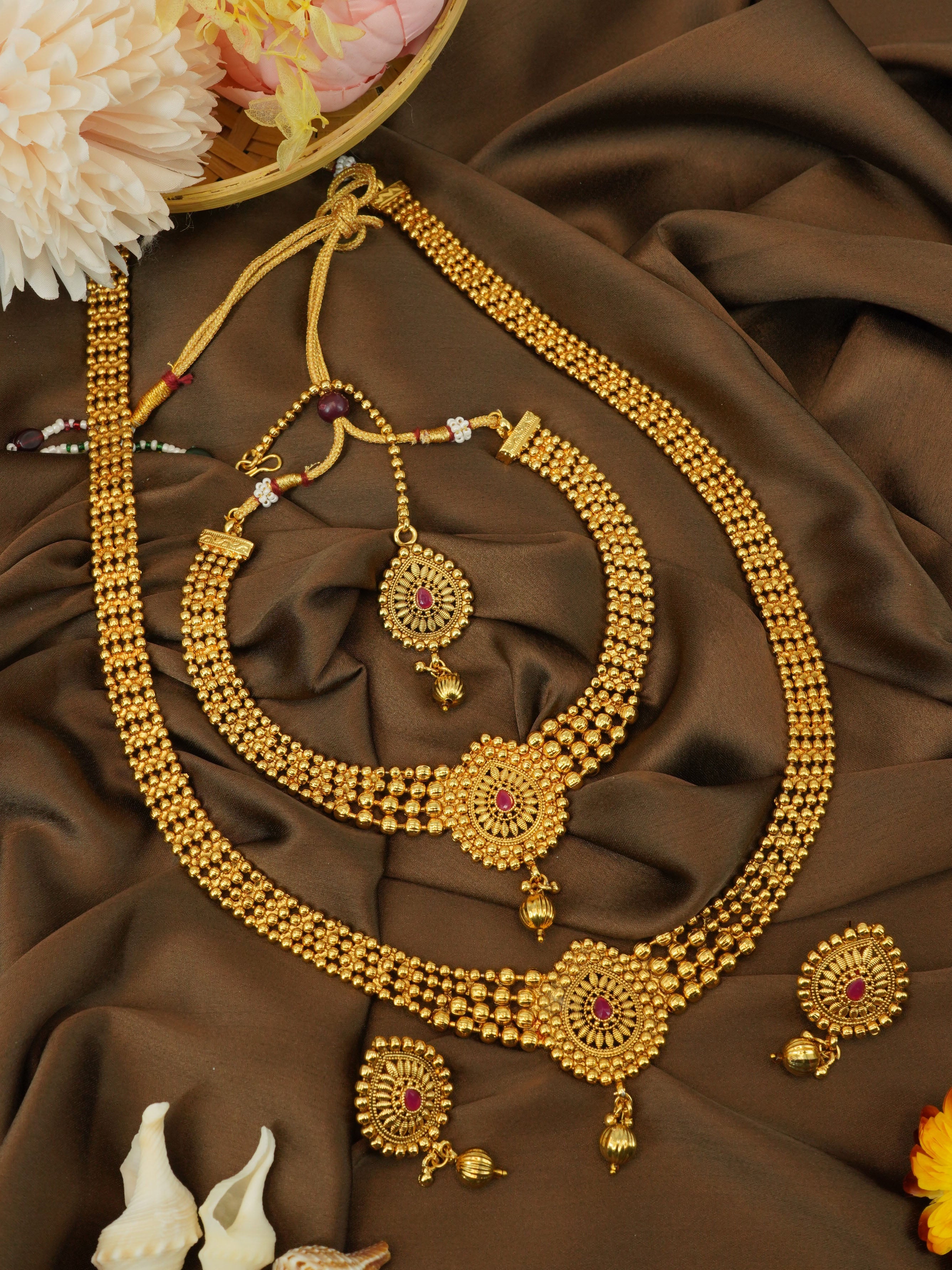 Gold Finish Necklace Combo Set with Artificial Stones 10351N