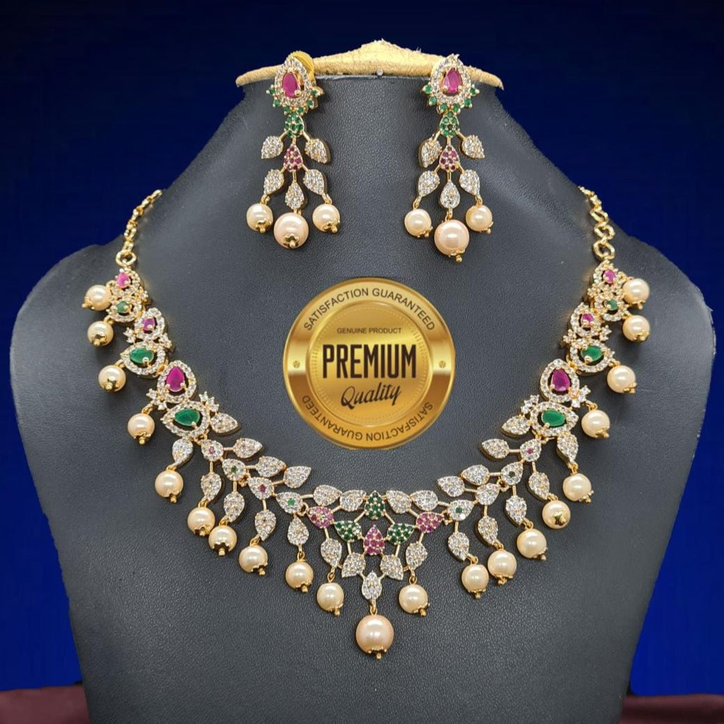Gold Finish Ruby emerald Zercon Necklace Set 7538N