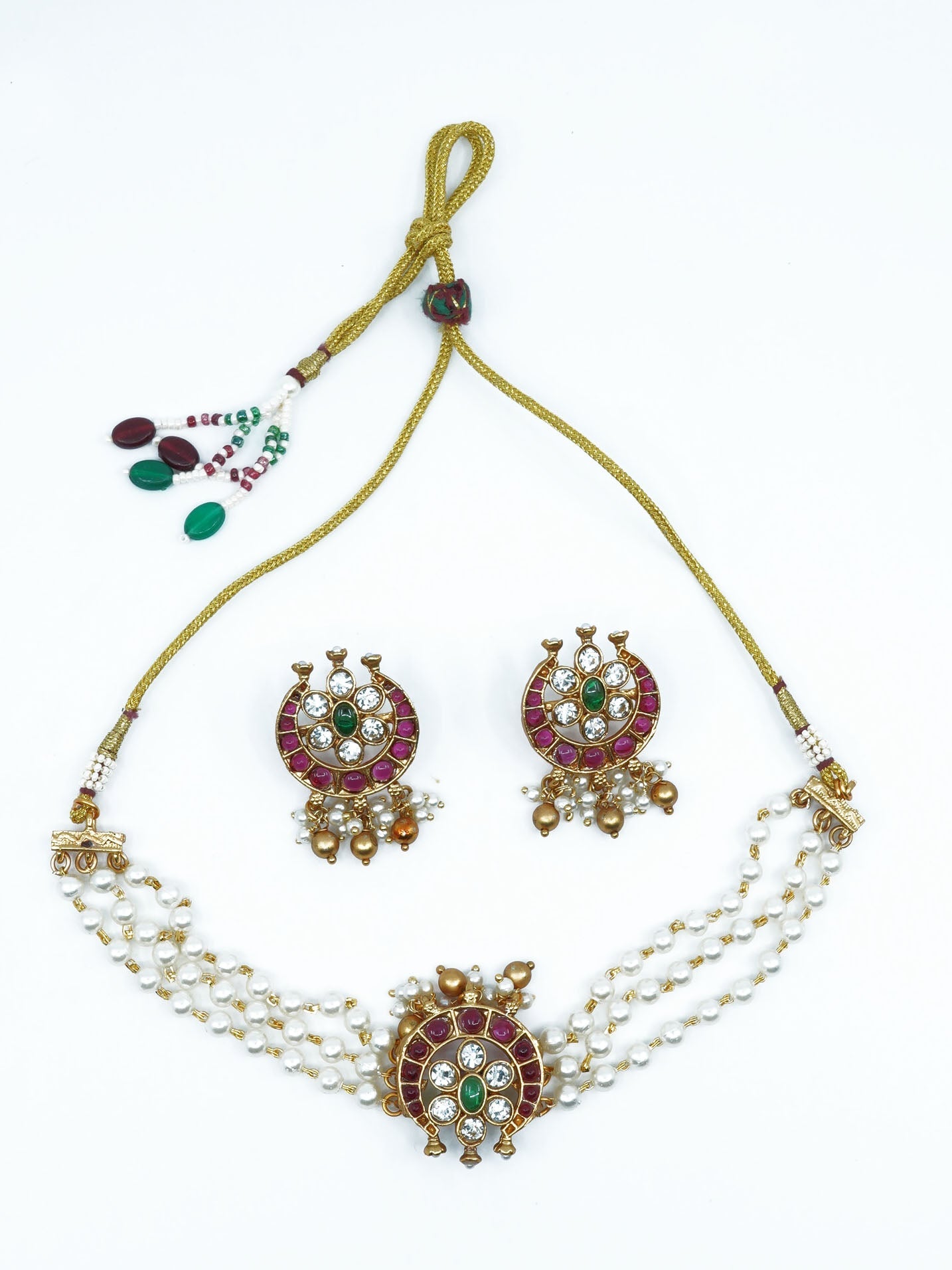 Gold Finish choker Chand bali pattern choker necklace set 10617N