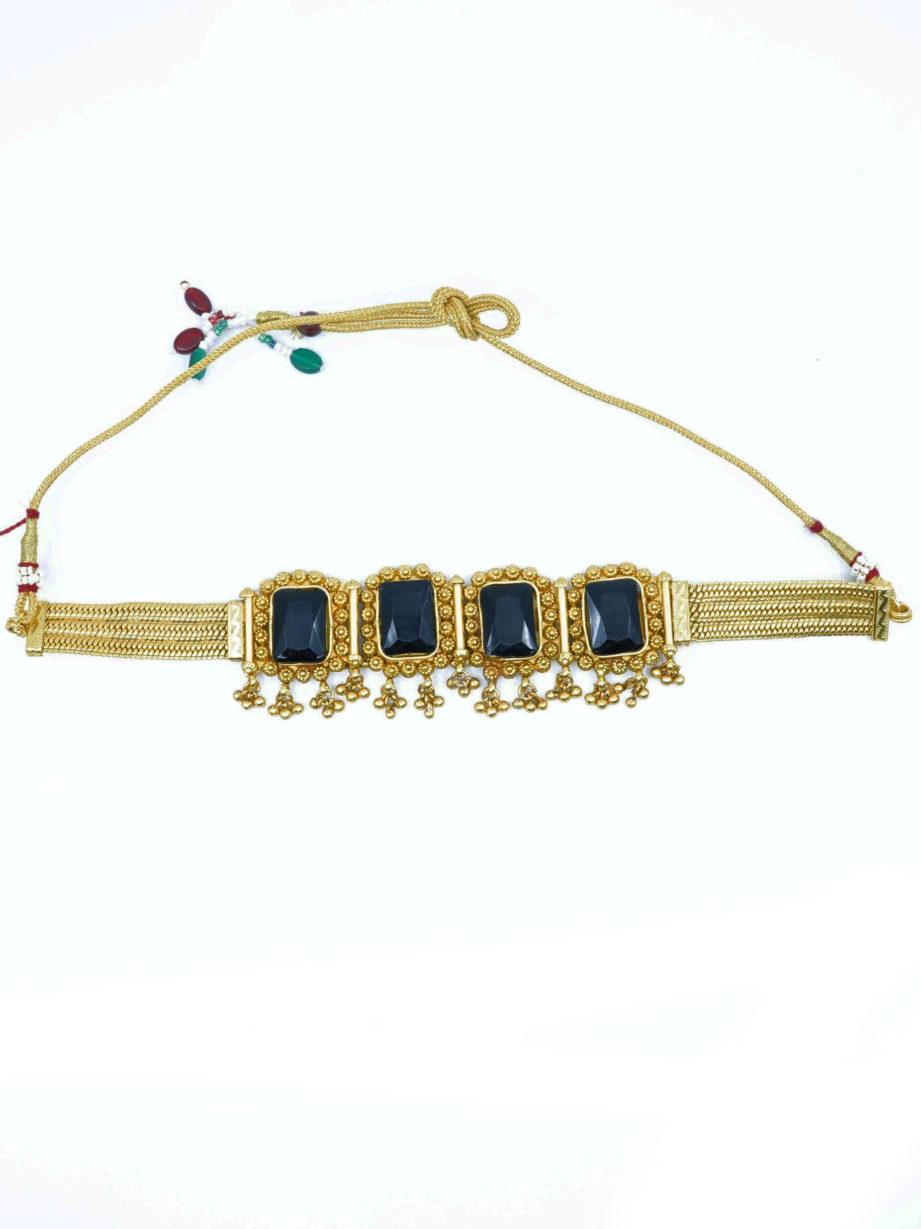 Gold Finish choker Square pattern necklace set 10569N