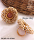 Gold Plated Adjustable Size Finger ring with Stones and Pearls 6786N