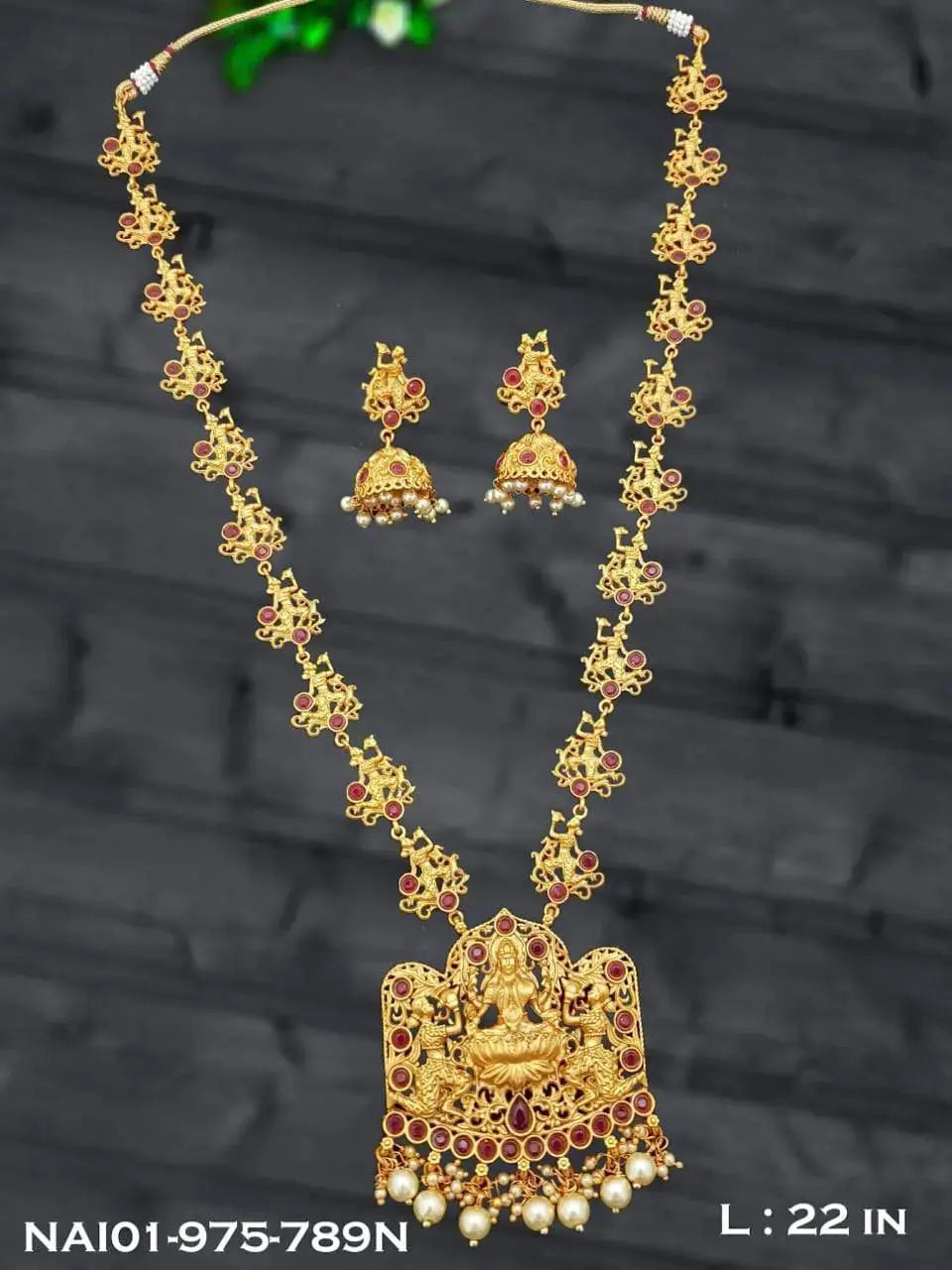 Gold Plated Best Seller Lakshmi Long Necklace Set FREE Express Delivery NAI01-975-789N