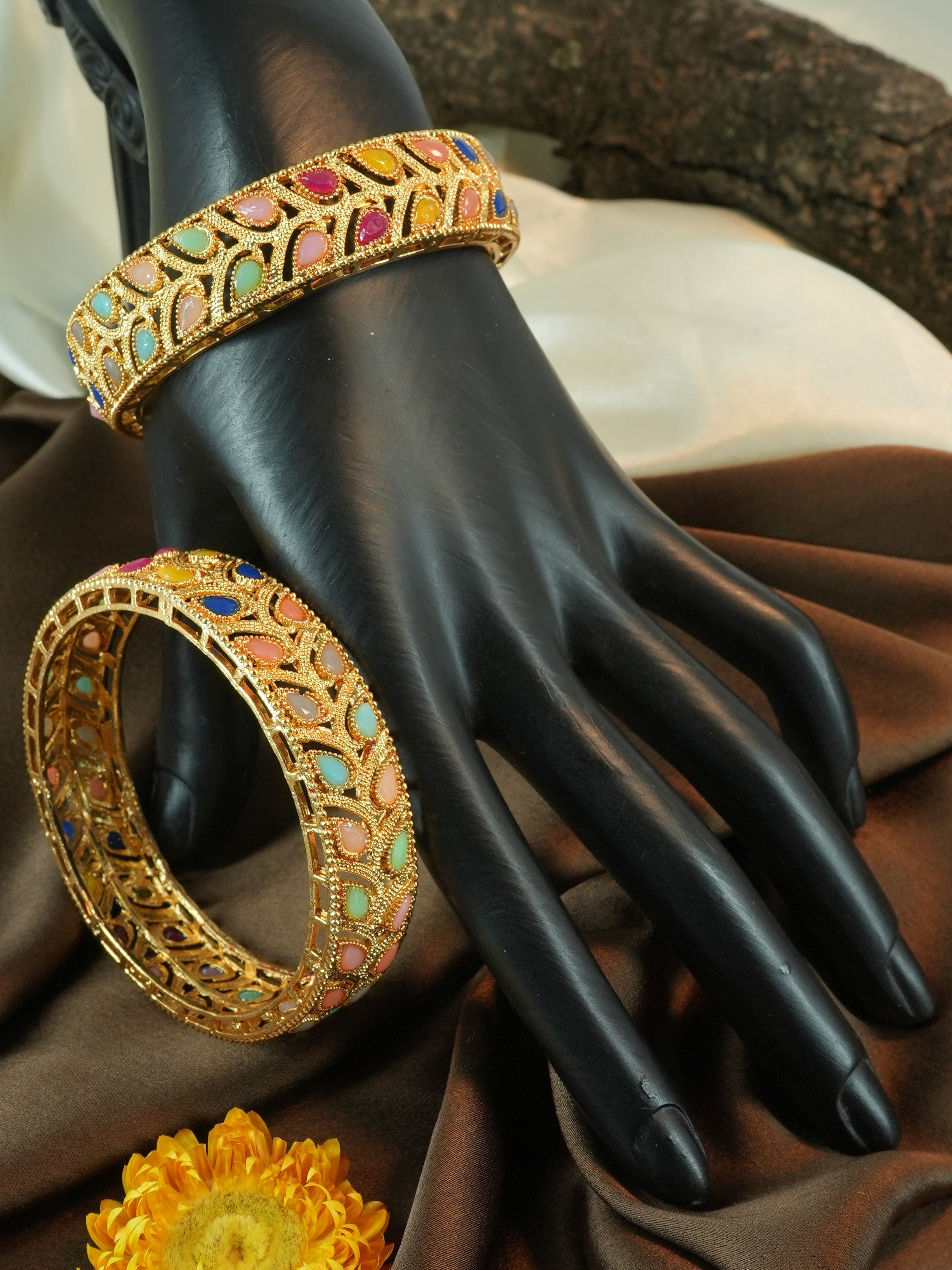 Gold Plated Bestseller Multicolour Set of 2 broad bangles 11501A