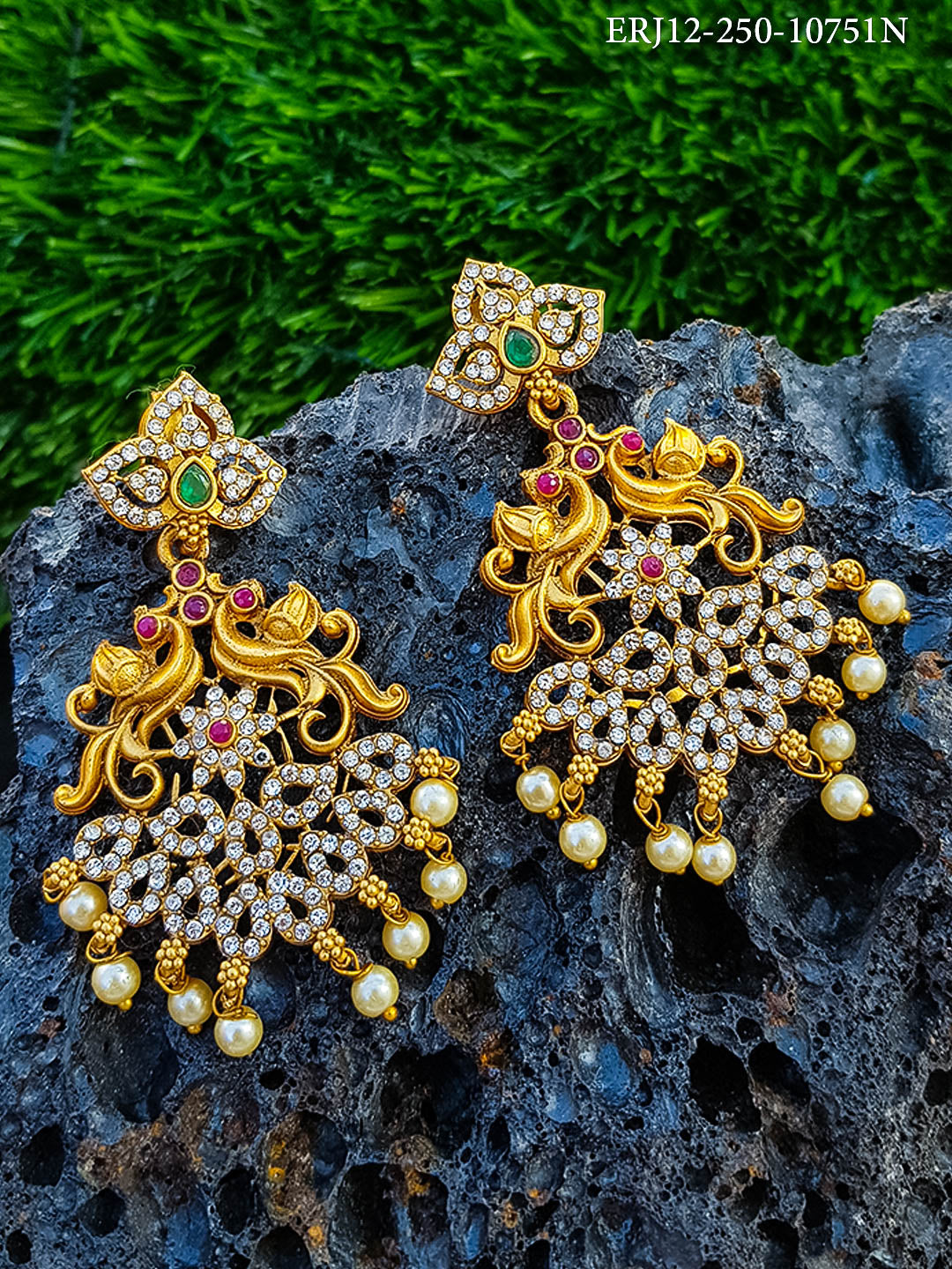 Gold Plated Big Jumkis / Earrings / Hangings with Artificial Stones 10751N