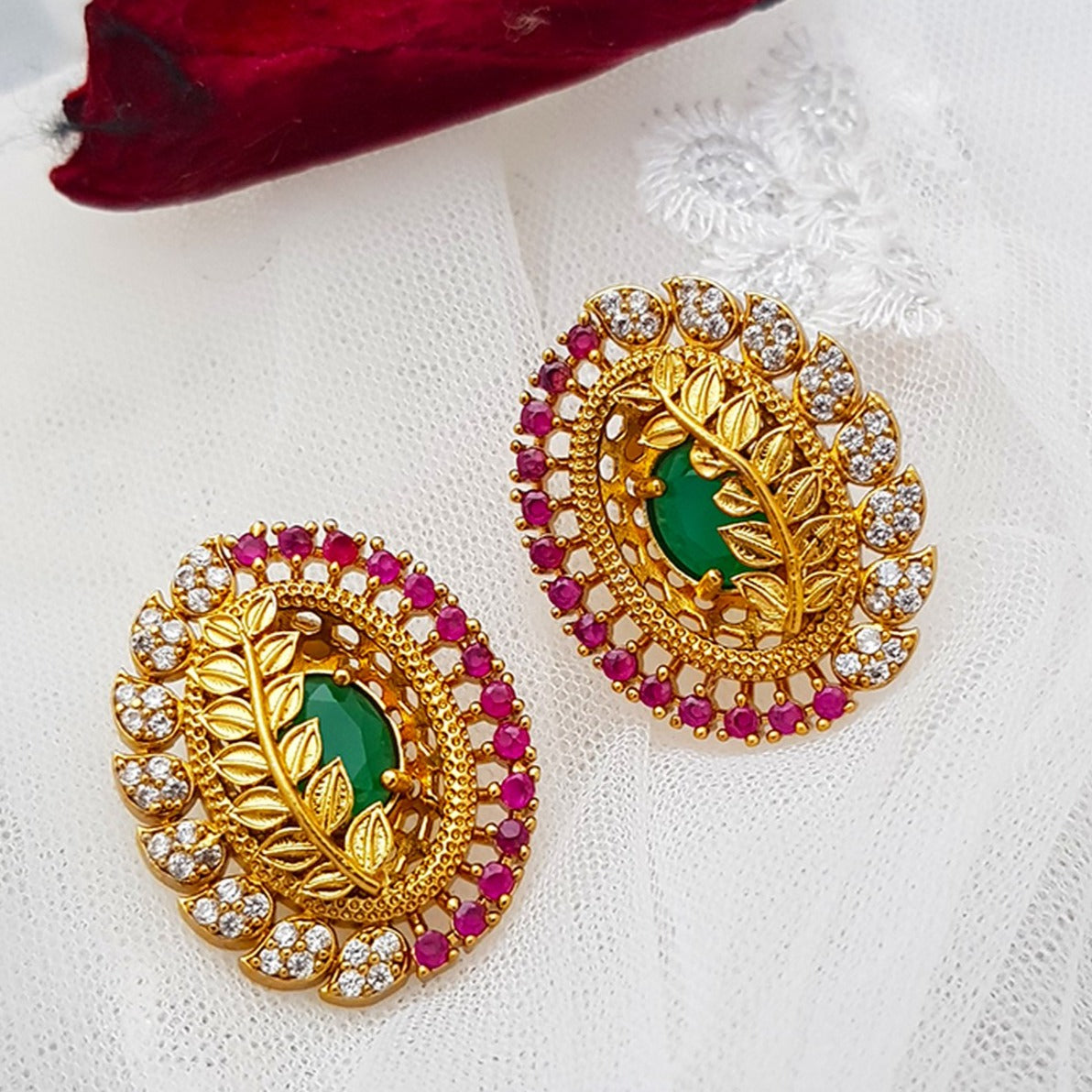 Gold Plated CZ Studded smart earrings 6792N