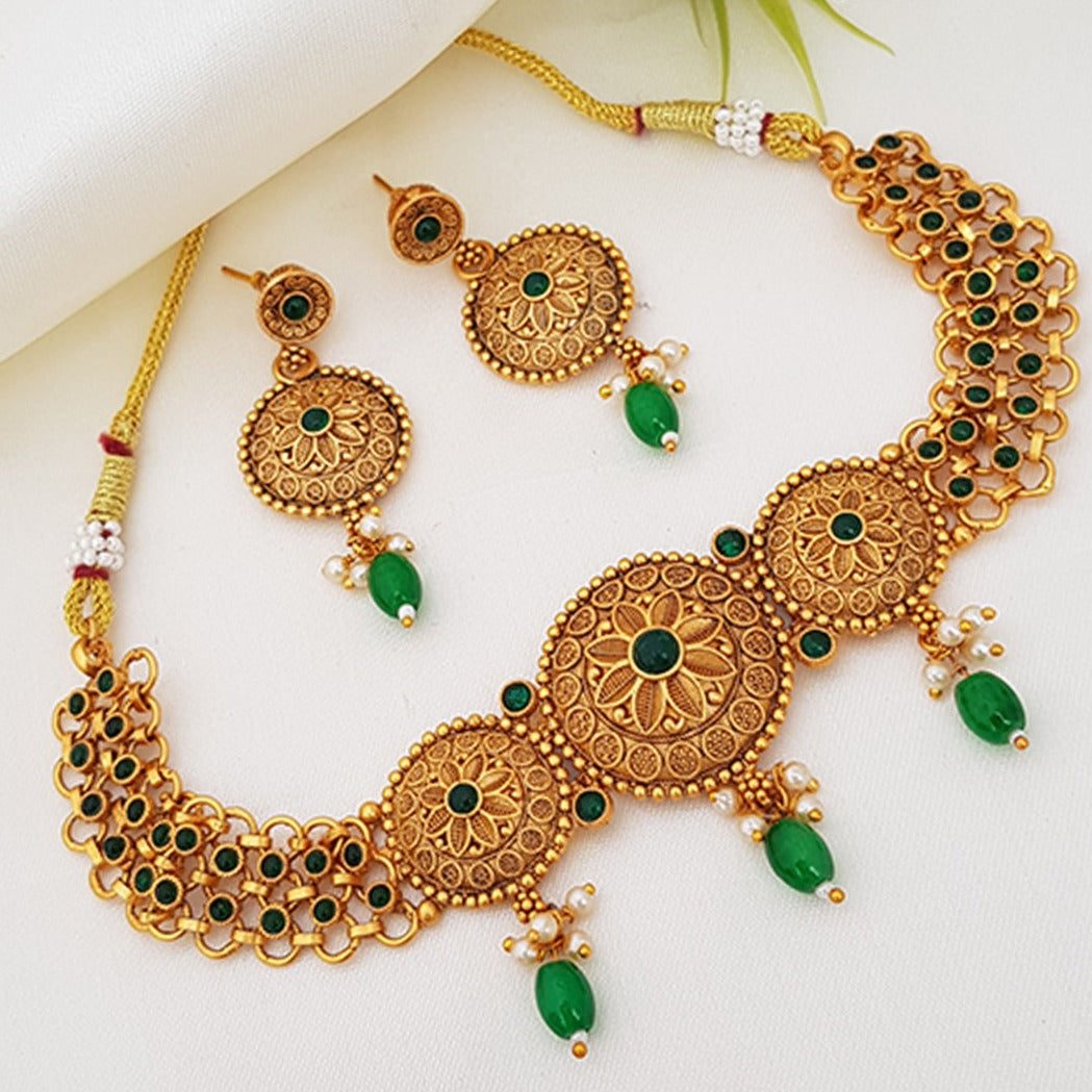 Gold Plated Choker Necklace set with Multicolour Stones 6562N