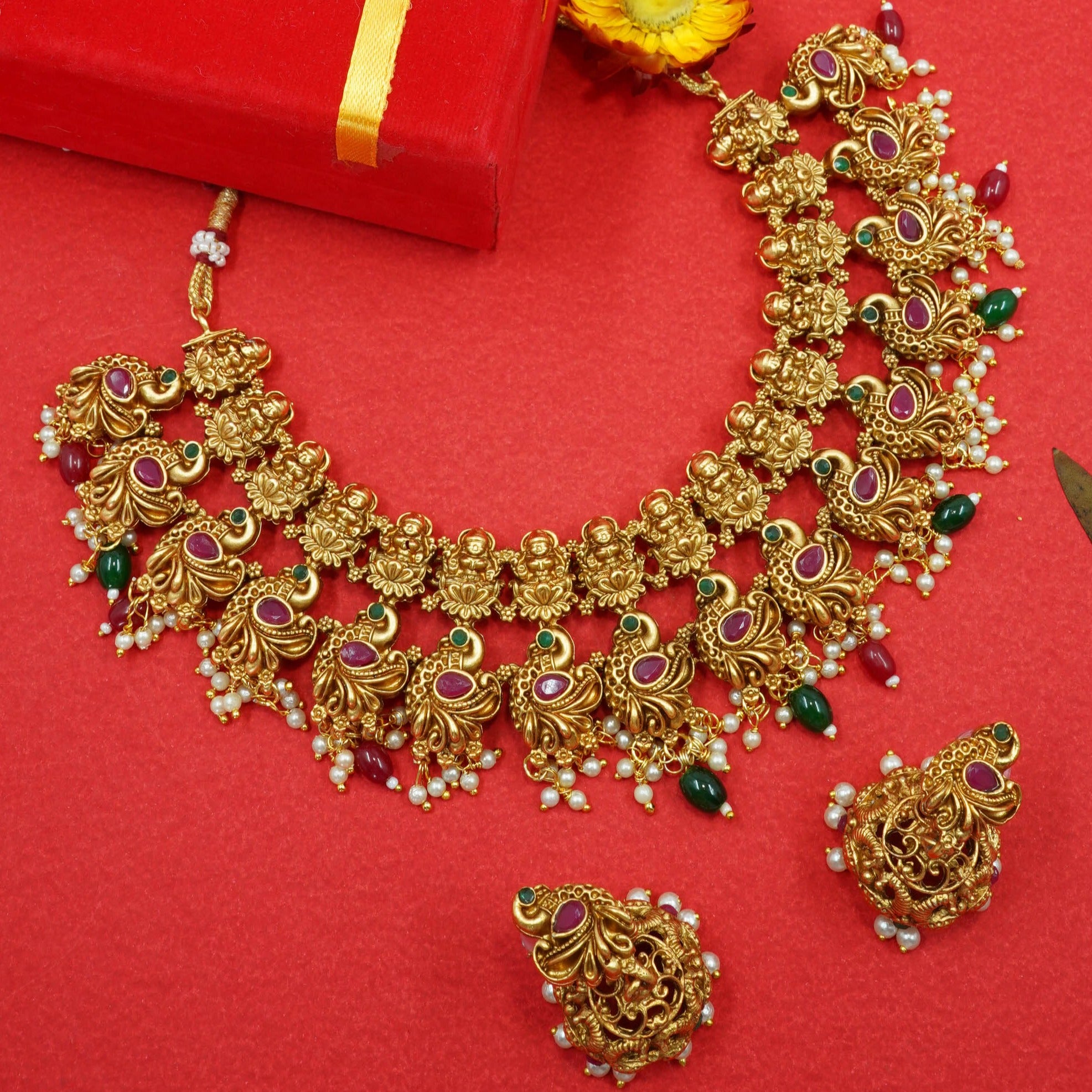 Gold Plated Classic Laxmi Kasu Necklace set 10401N