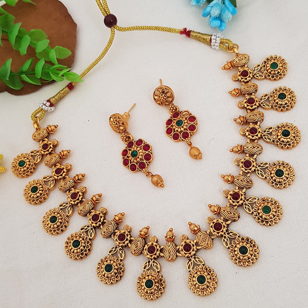 Gold Plated Cute Multi Colour Stone studded Necklace Set 9909N