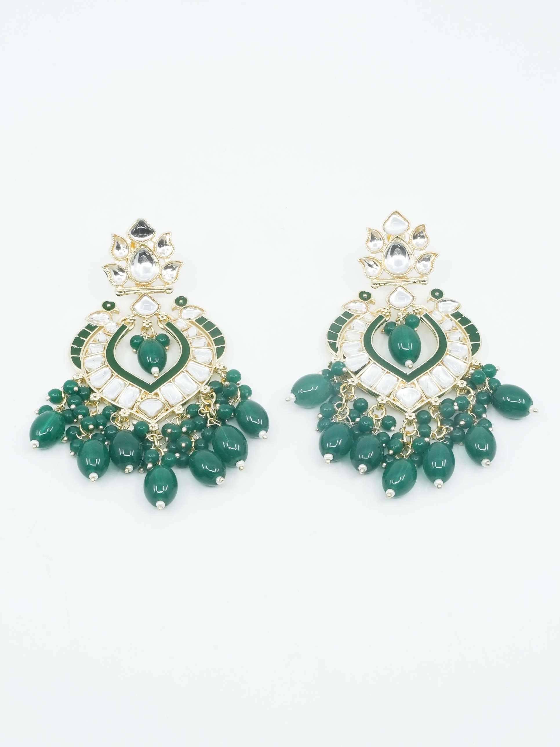 Gold Plated Designer Green beads with kundans hangings Earring / Jhumka 9444N