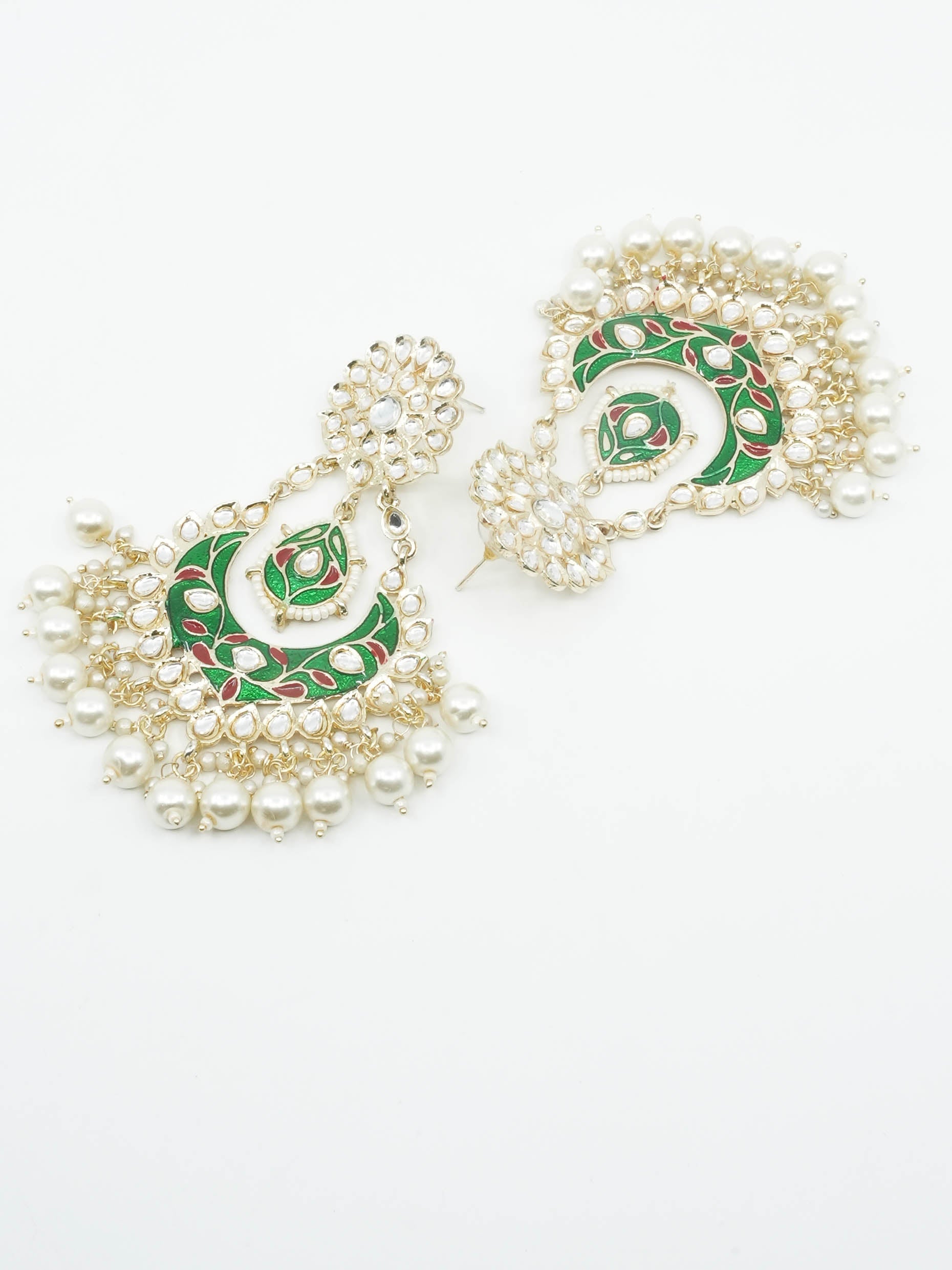 Gold Plated Designer Maroon and green multicolor with pearl beads with kundans hangings Earring / Jhumka with tikka 9442N