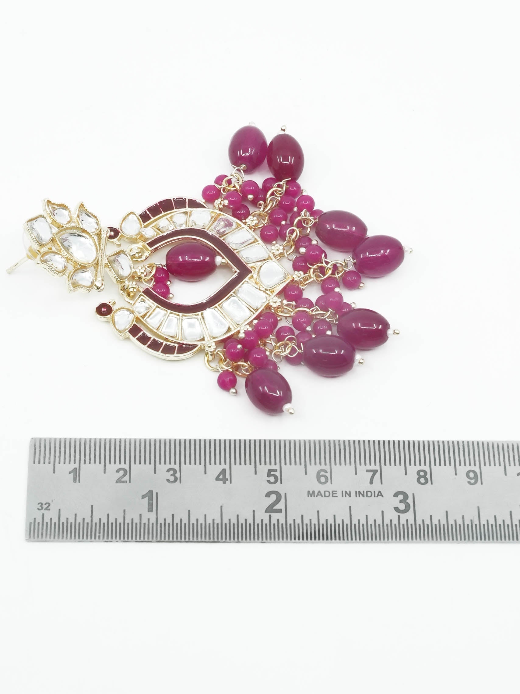Gold Plated Designer Maroon beads with kundans hangings Earring / Jhumka 9445N