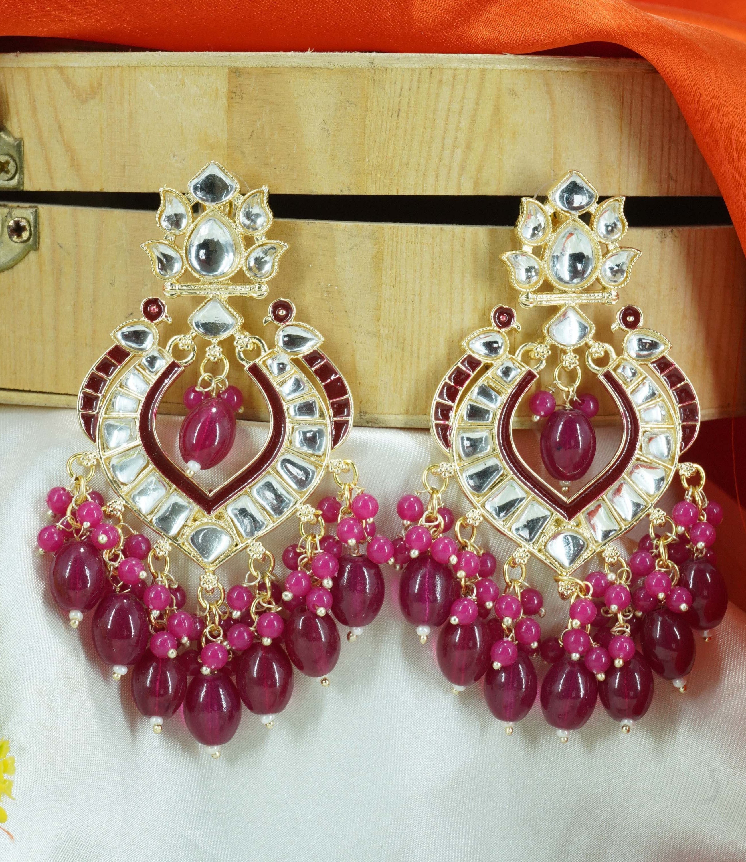 Gold Plated Designer Maroon beads with kundans hangings Earring / Jhumka 9445N
