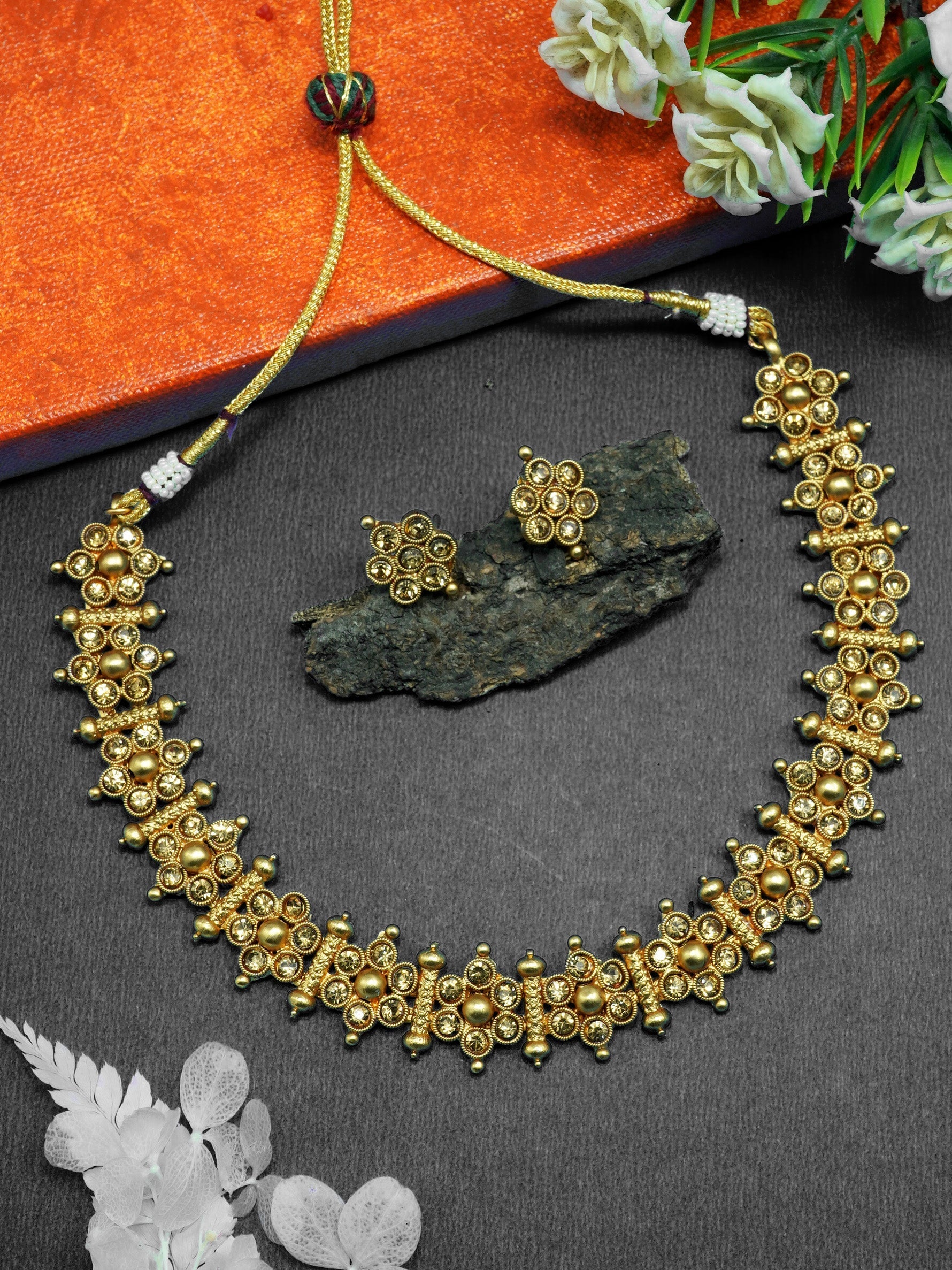 Gold Plated Designer Necklace Floral Pattern with diff Colours 8914N