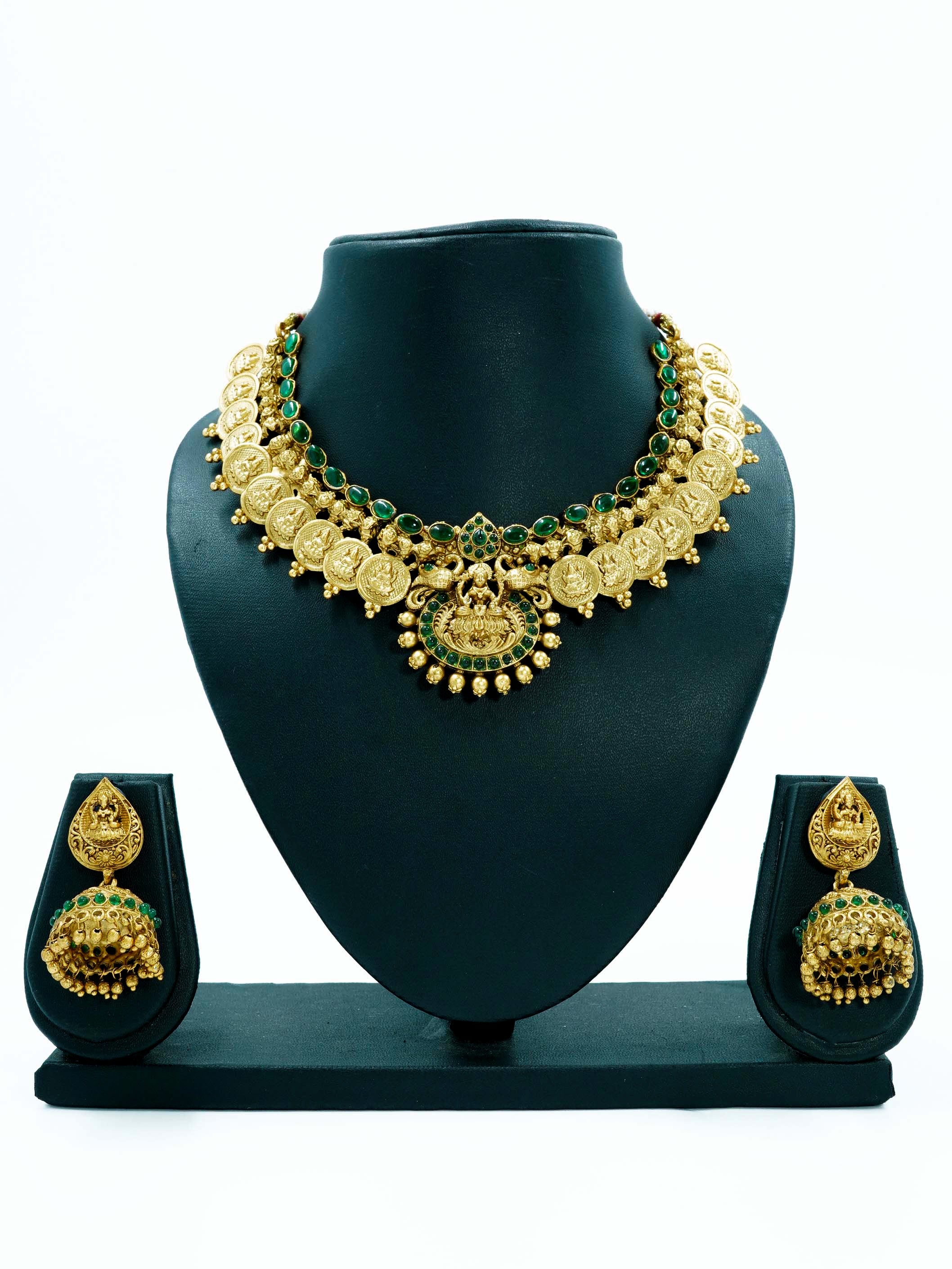 Gold Plated Designer Necklace With Laxmi with diff Colours 8867N