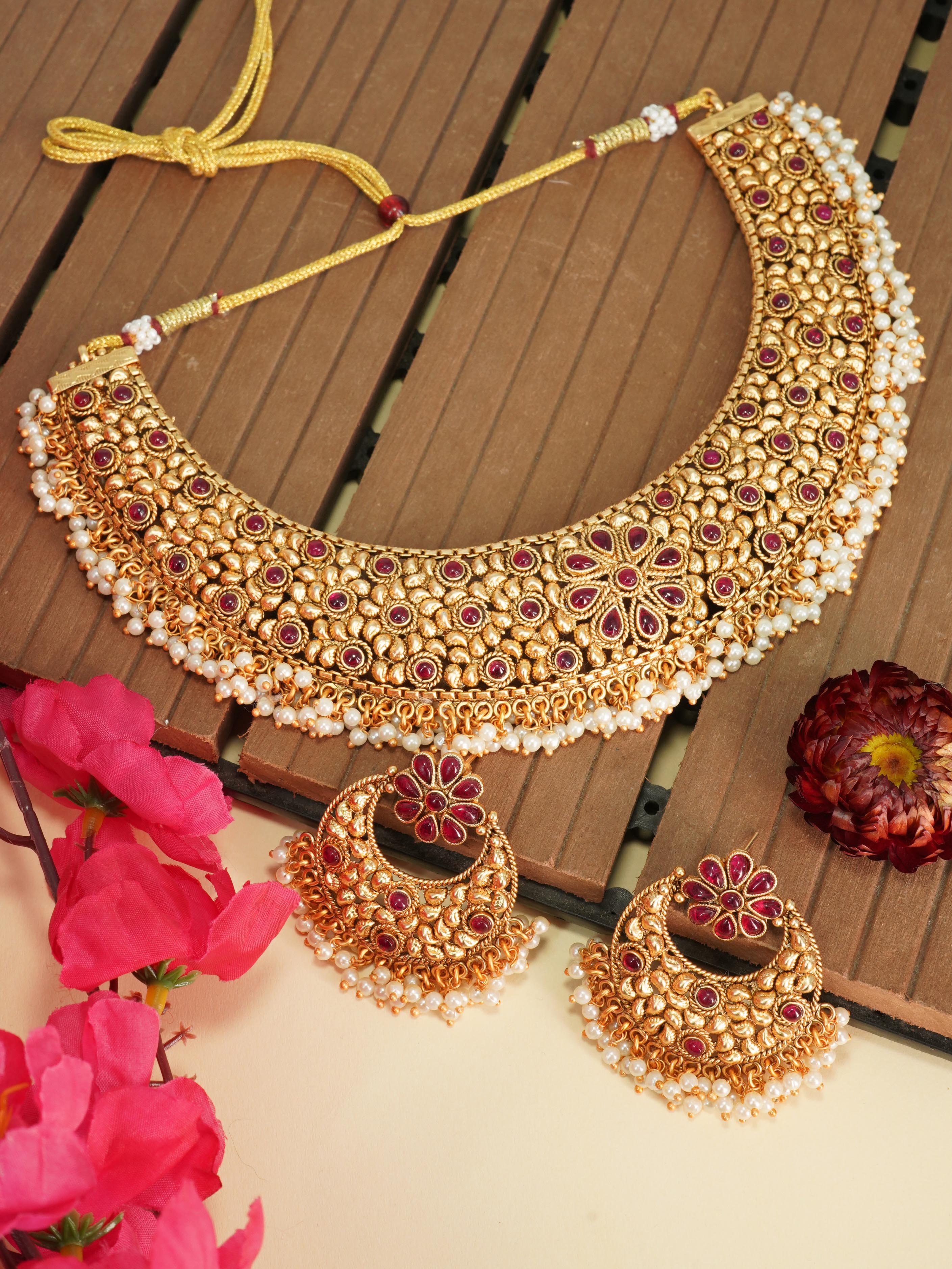 Gold Plated Designer Necklace with diff Colours 8874N